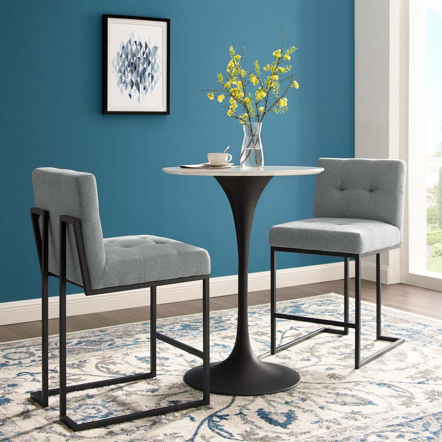 Privy Stainless Steel Upholstered Fabric Counter Stool and Set of 2