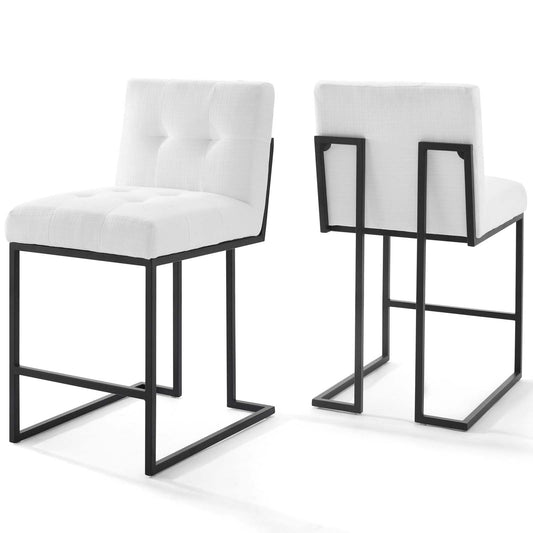 Privy Black Stainless Steel Upholstered Fabric Counter Stool Set of 2 by Modway EEI-4156-BLK-WHI