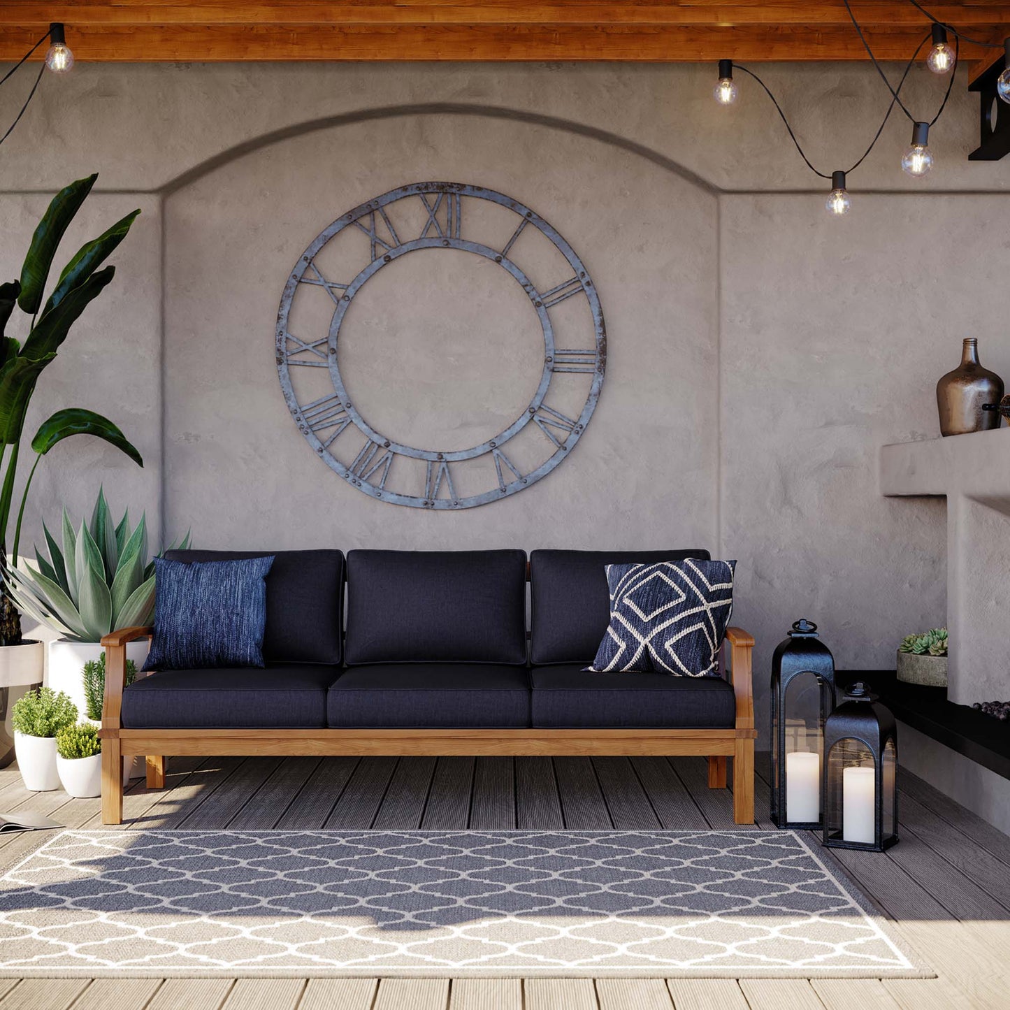 Marina Outdoor Patio Teak Sofa by Modway EEI-4176-NAT-NAV