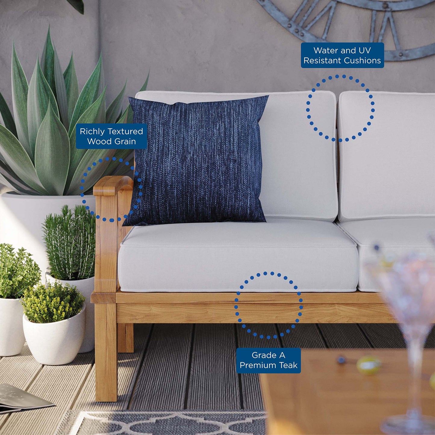 Marina Outdoor Patio Teak Sofa by Modway EEI-4176-NAT-WHI