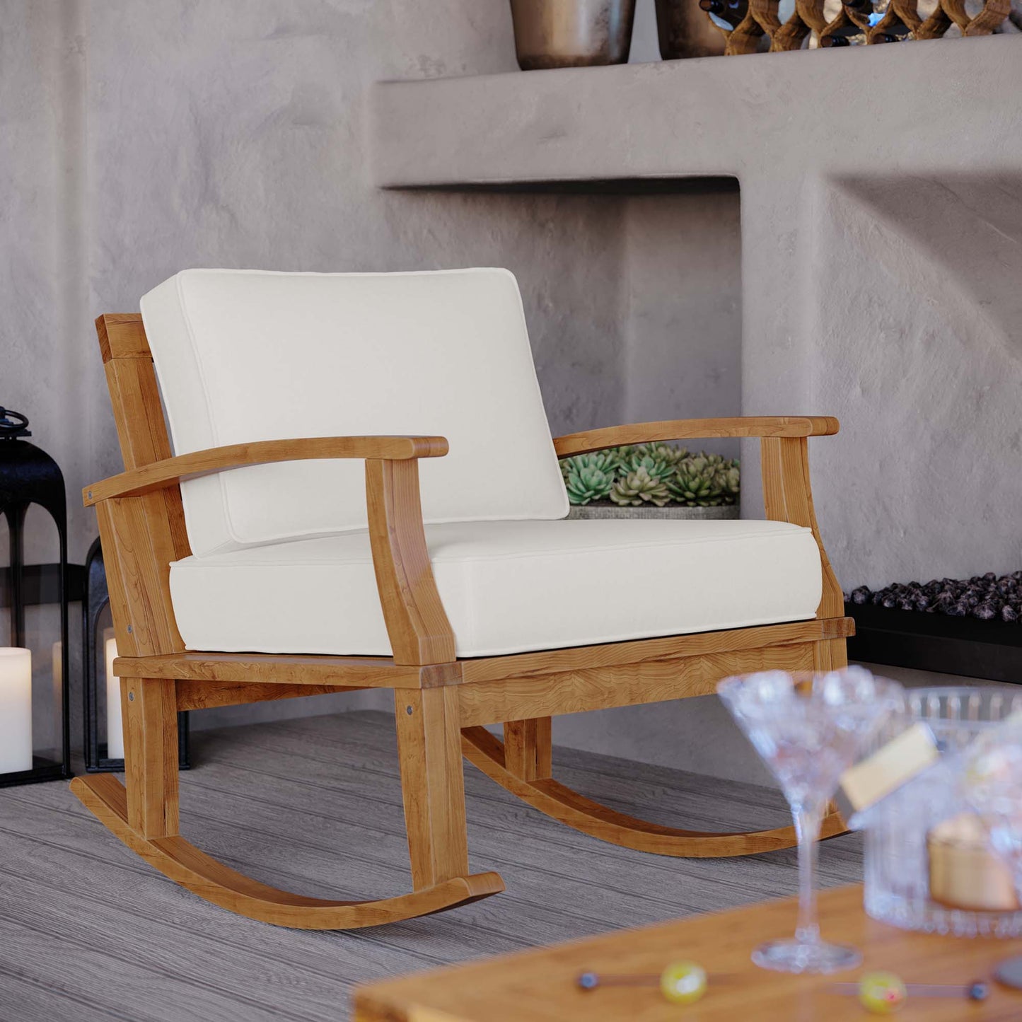 Marina Outdoor Patio Teak Rocking Chair by Modway EEI-4177-NAT-WHI