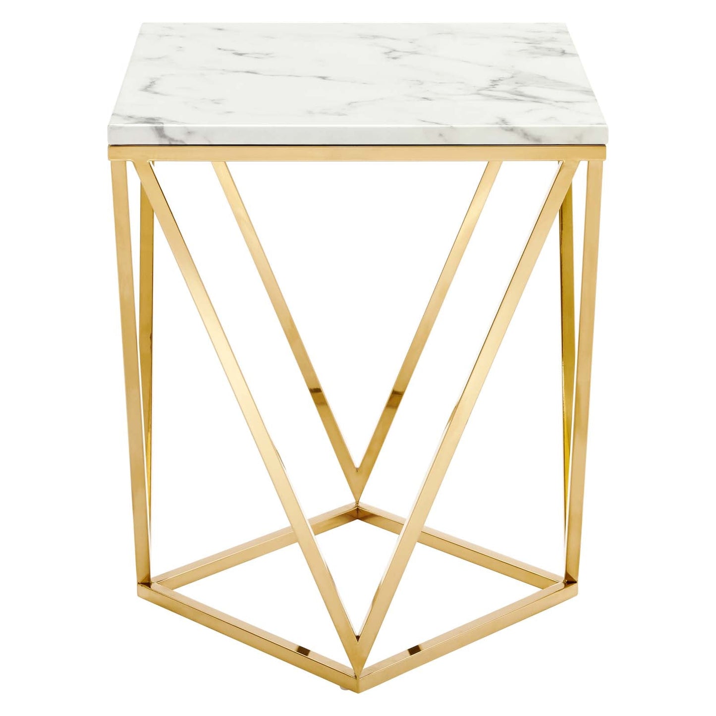 Vertex Gold Metal Stainless Steel End Table Gold White EEI-4206-GLD-WHI