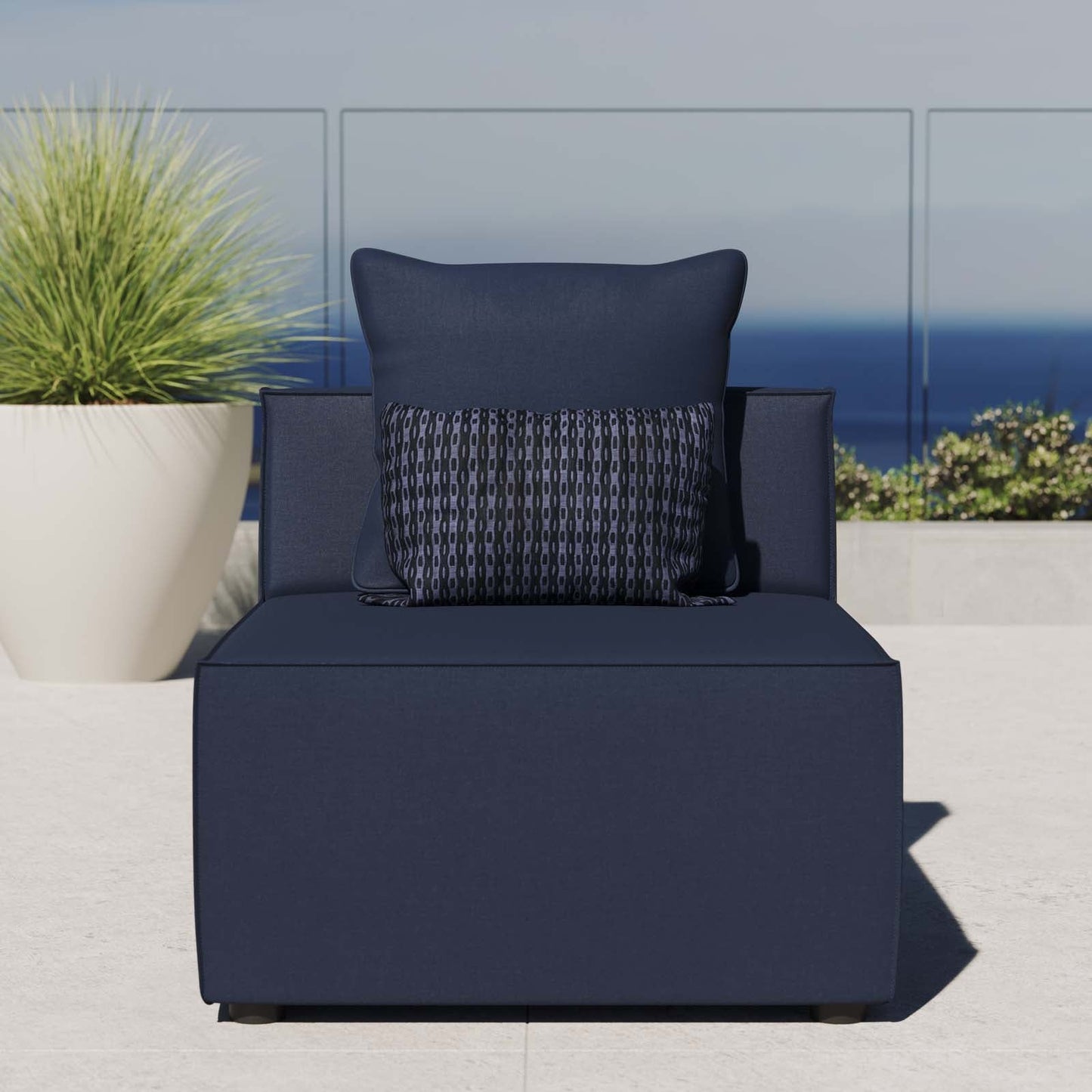 Saybrook Outdoor Patio Upholstered Sectional Sofa Armless Chair Navy Blue EEI-4209-NAV