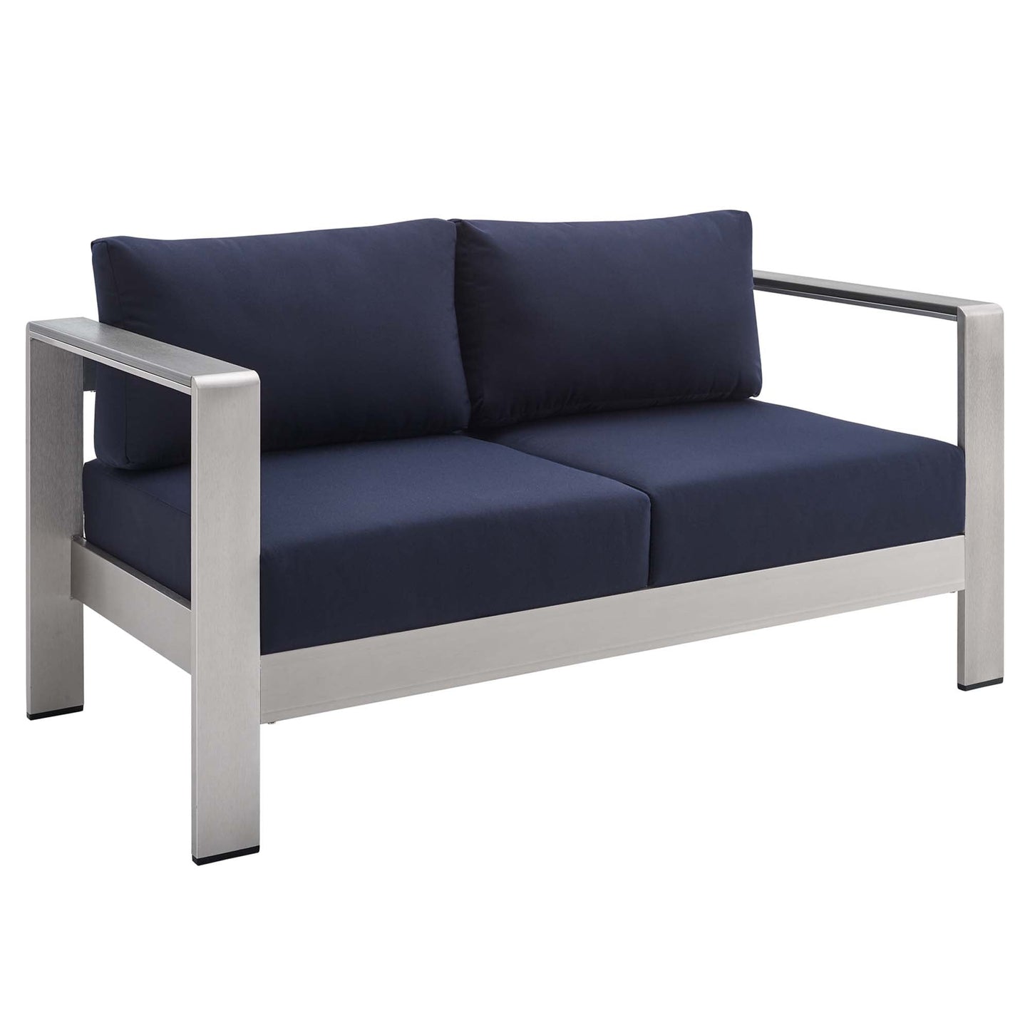 Shore Sunbrella® Fabric Aluminum Outdoor Patio Loveseat by Modway EEI-4226-SLV-NAV
