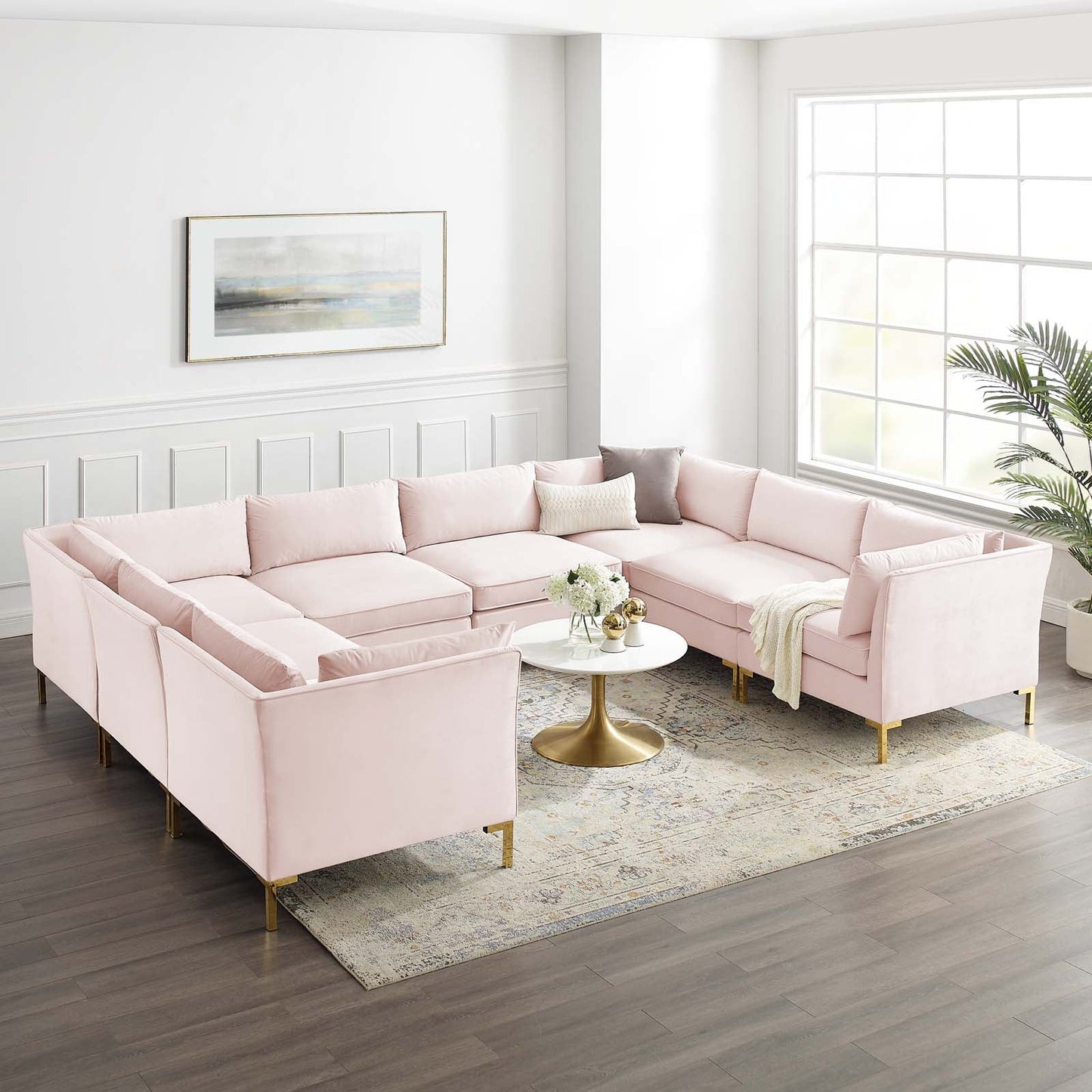 Ardent 8-Piece Performance Velvet Sectional Sofa Pink EEI-4279-PNK