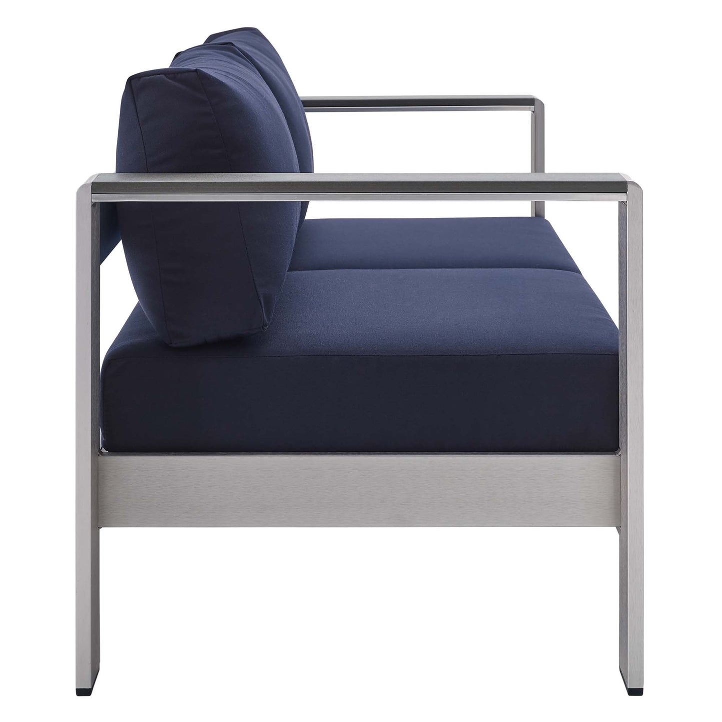 Shore 4 Piece Sunbrella® Fabric Outdoor Patio Aluminum Set by Modway EEI-4315-SLV-NAV-SET