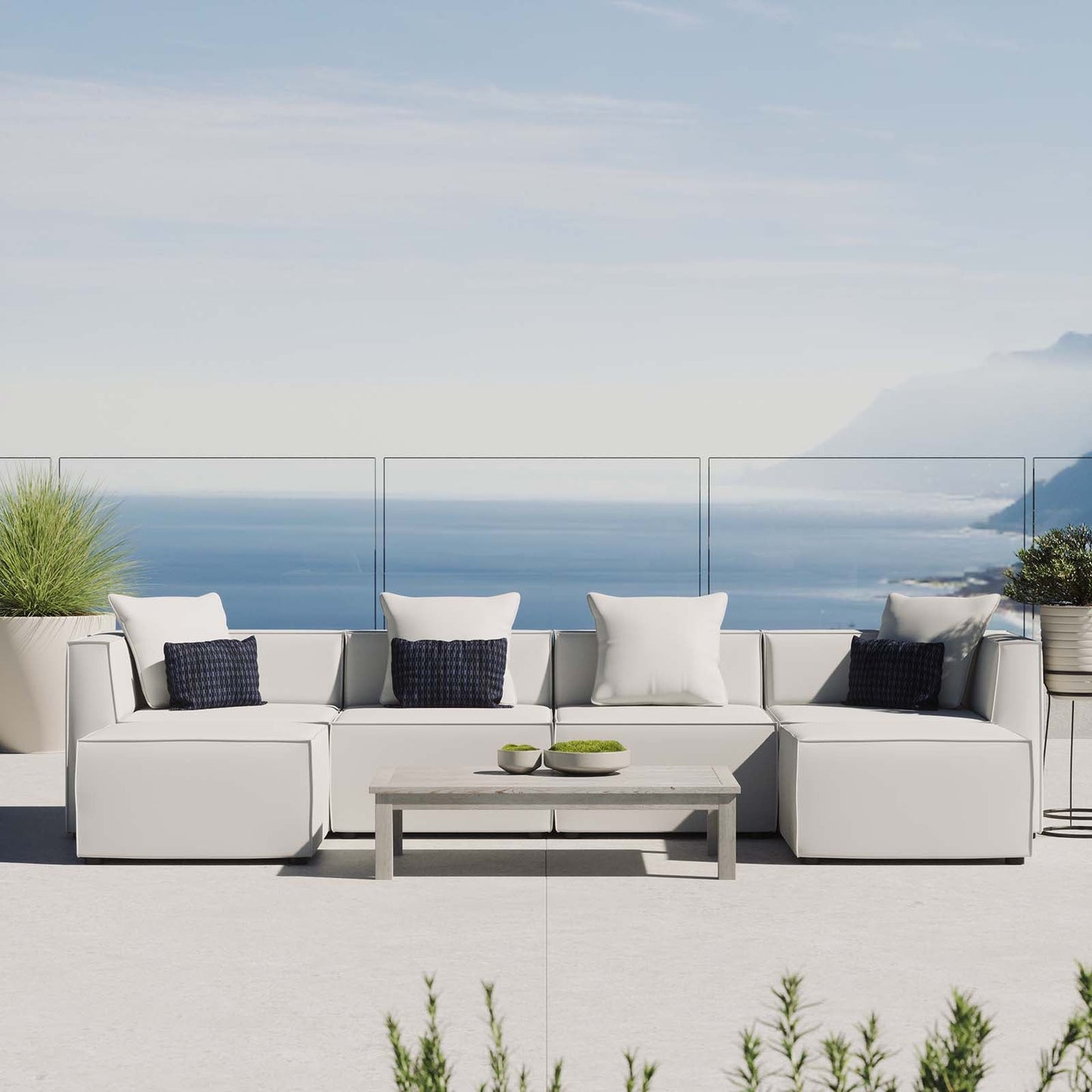 Saybrook Outdoor Patio Upholstered 6-Piece Sectional Sofa White EEI-4383-WHI