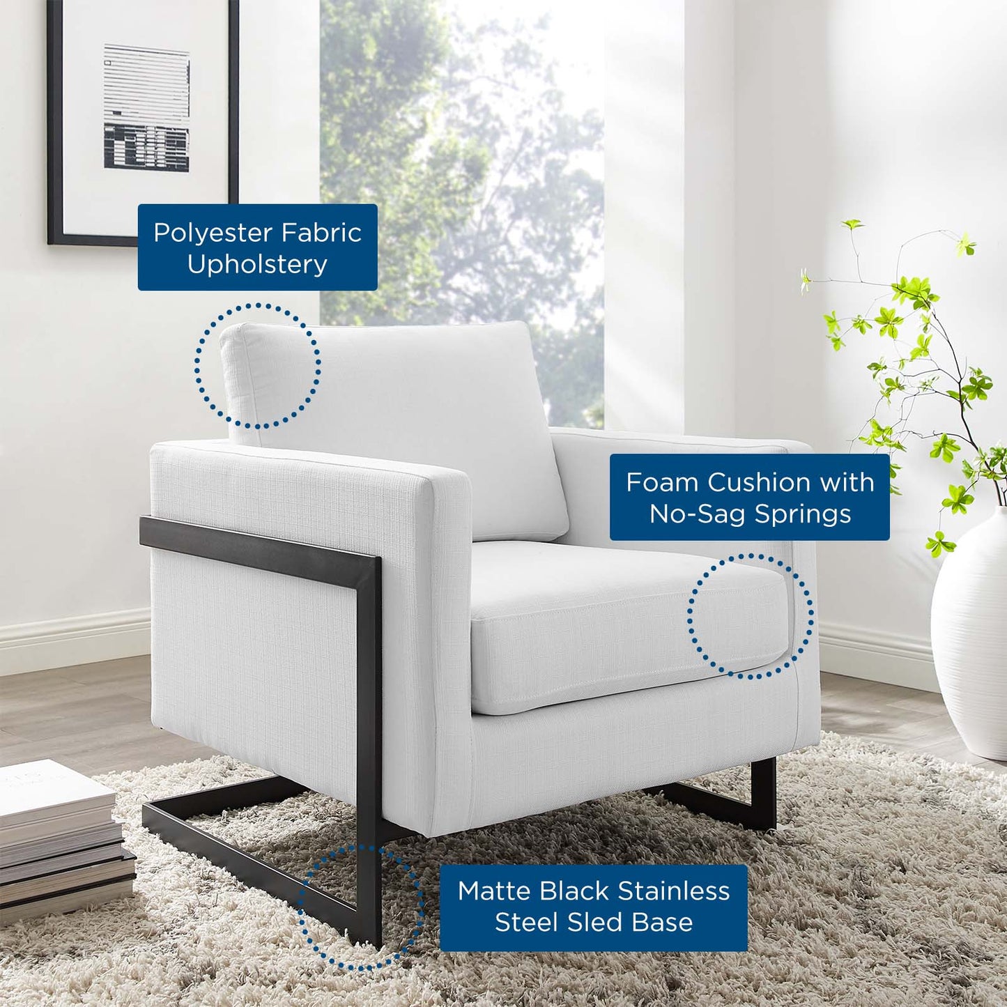 Posse Upholstered Fabric Accent Chair Black White EEI-4391-BLK-WHI