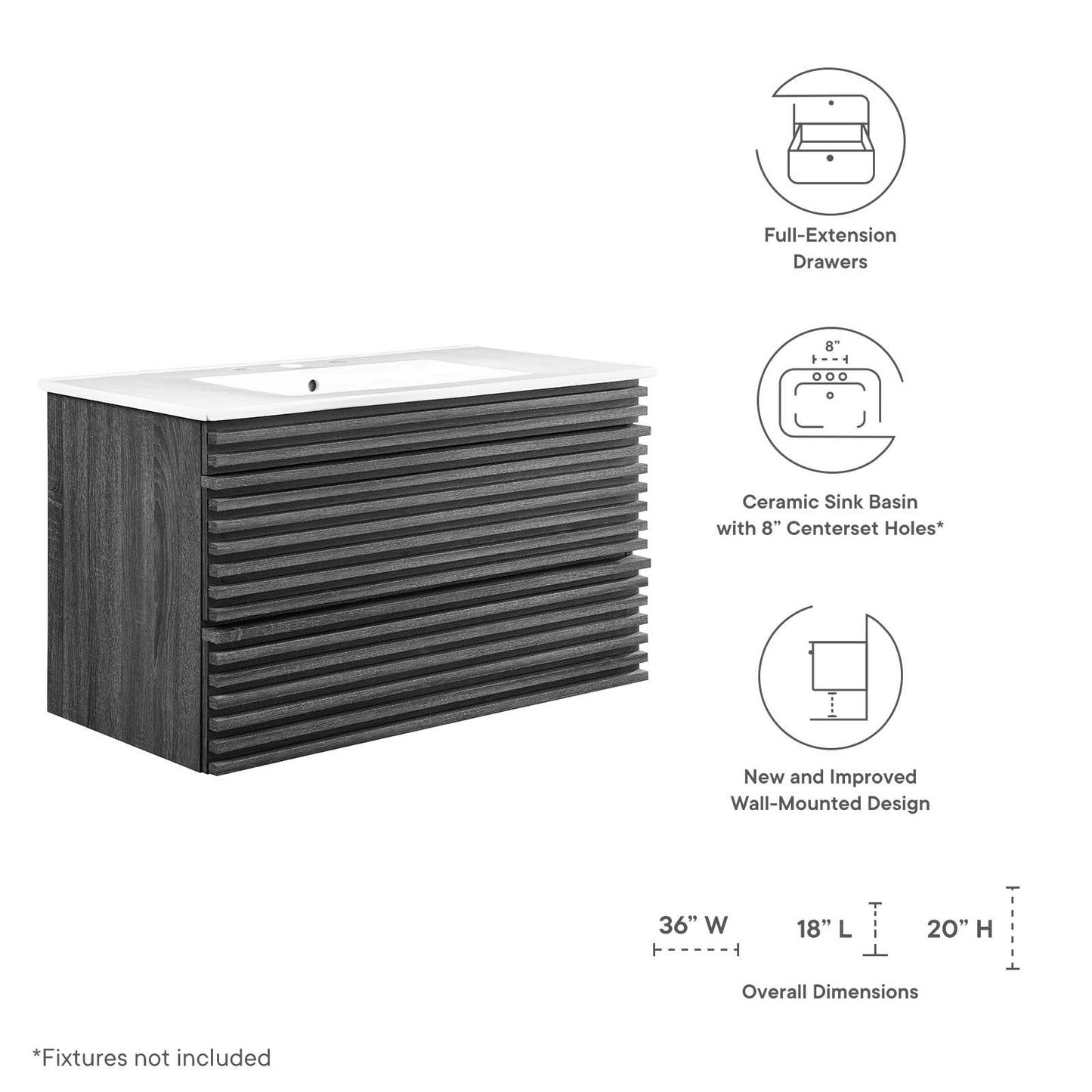 Render 36" Wall-Mount Bathroom Vanity Charcoal White EEI-4436-CHA-WHI