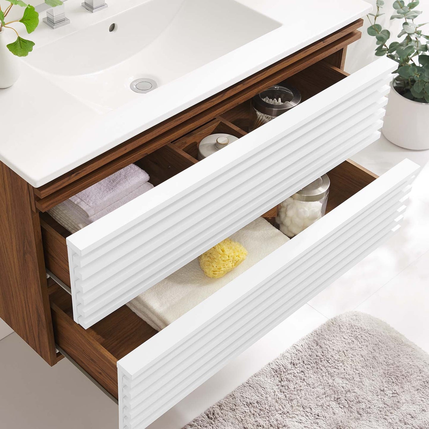Render 36" Wall-Mount Bathroom Vanity White Walnut White EEI-4436-WHI-WAL-WHI