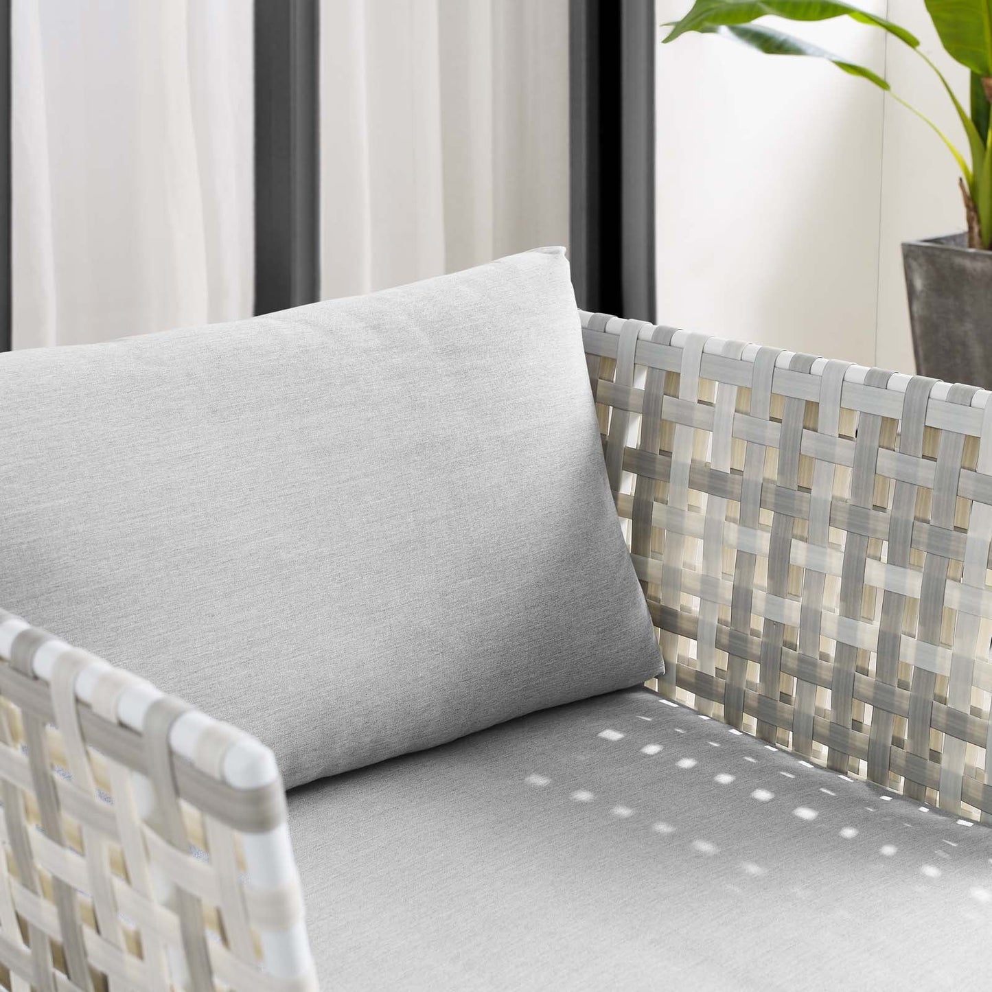 Harmony Sunbrella® Basket Weave Outdoor Patio Aluminum Armchair Taupe Gray EEI-4541-TAU-GRY