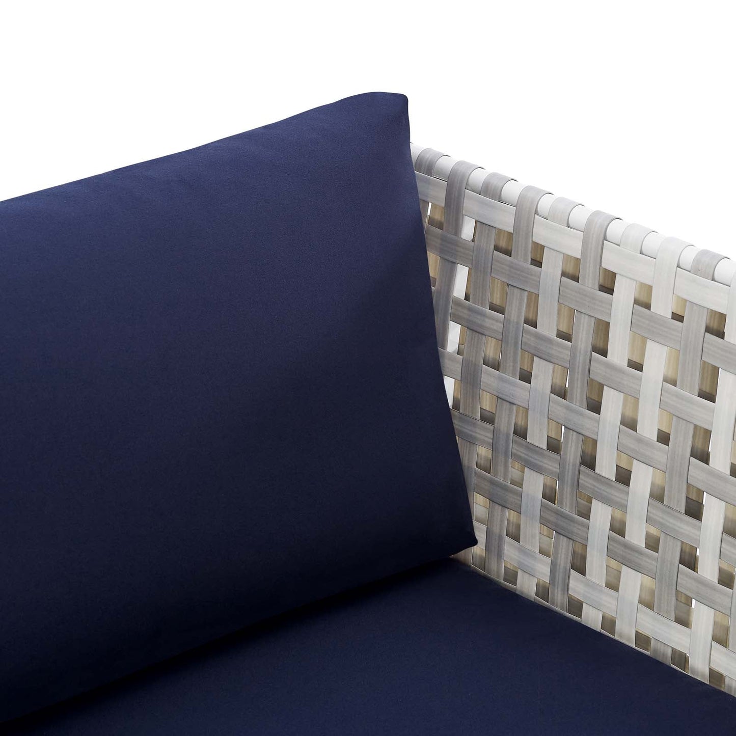 Harmony Sunbrella® Basket Weave Outdoor Patio Aluminum Armchair Taupe Navy EEI-4541-TAU-NAV