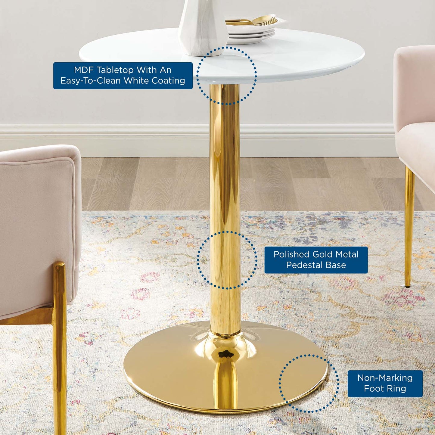 Verne 28" Artificial Marble Dining Table Gold