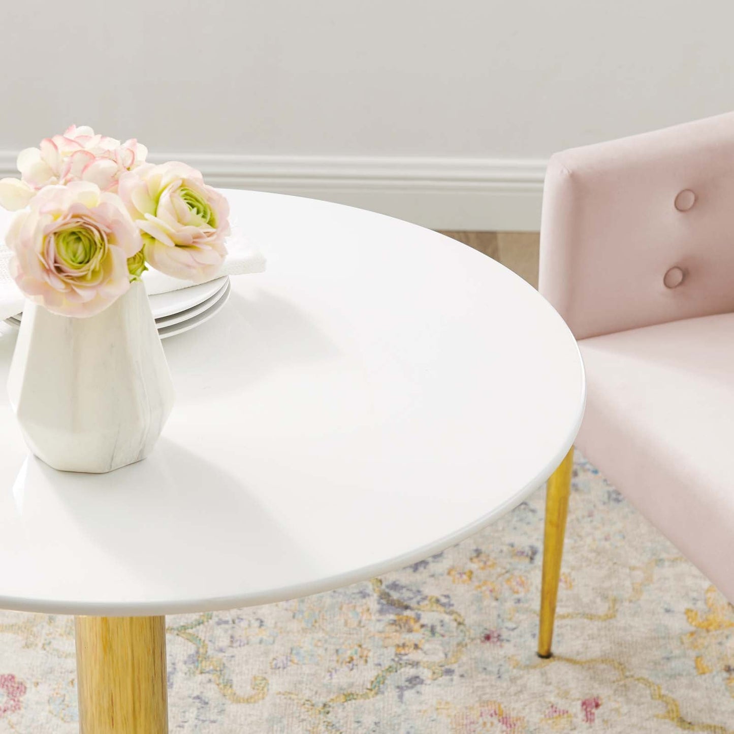 Verne 28" Artificial Marble Dining Table Gold