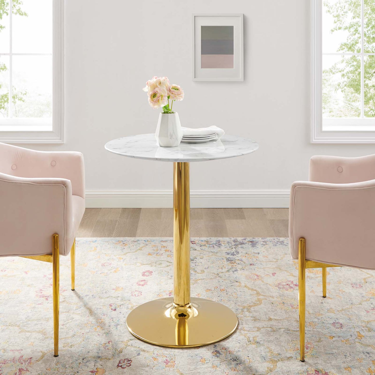Verne 28" Artificial Marble Dining Table Gold