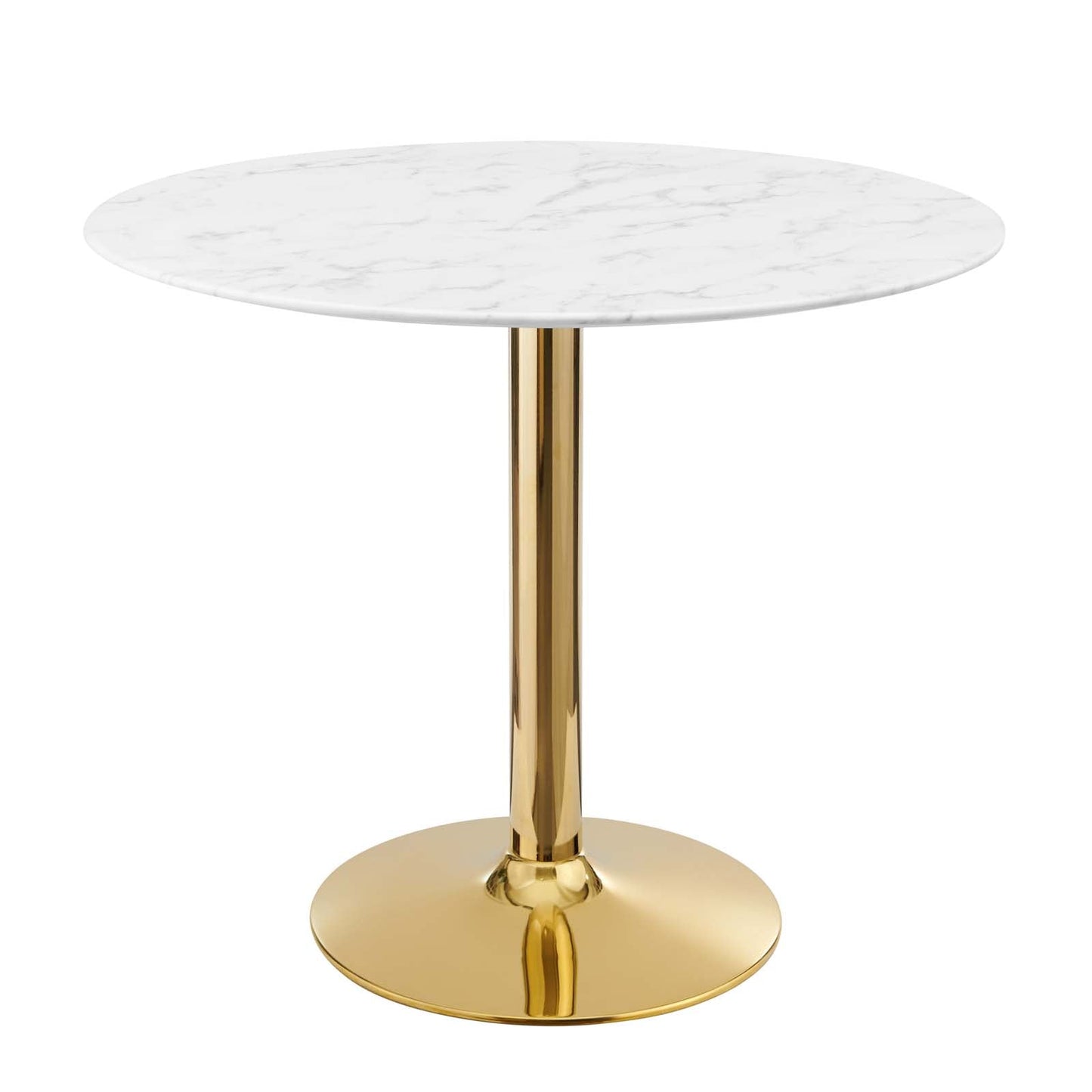 Verne 35" Artificial Marble Dining Table with Gold Base