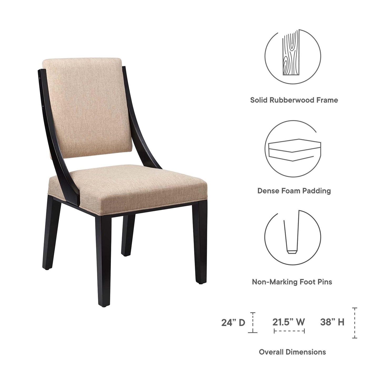 Cambridge Upholstered Fabric Dining Chairs Set of 2 by Modway EEI-4553-BEI