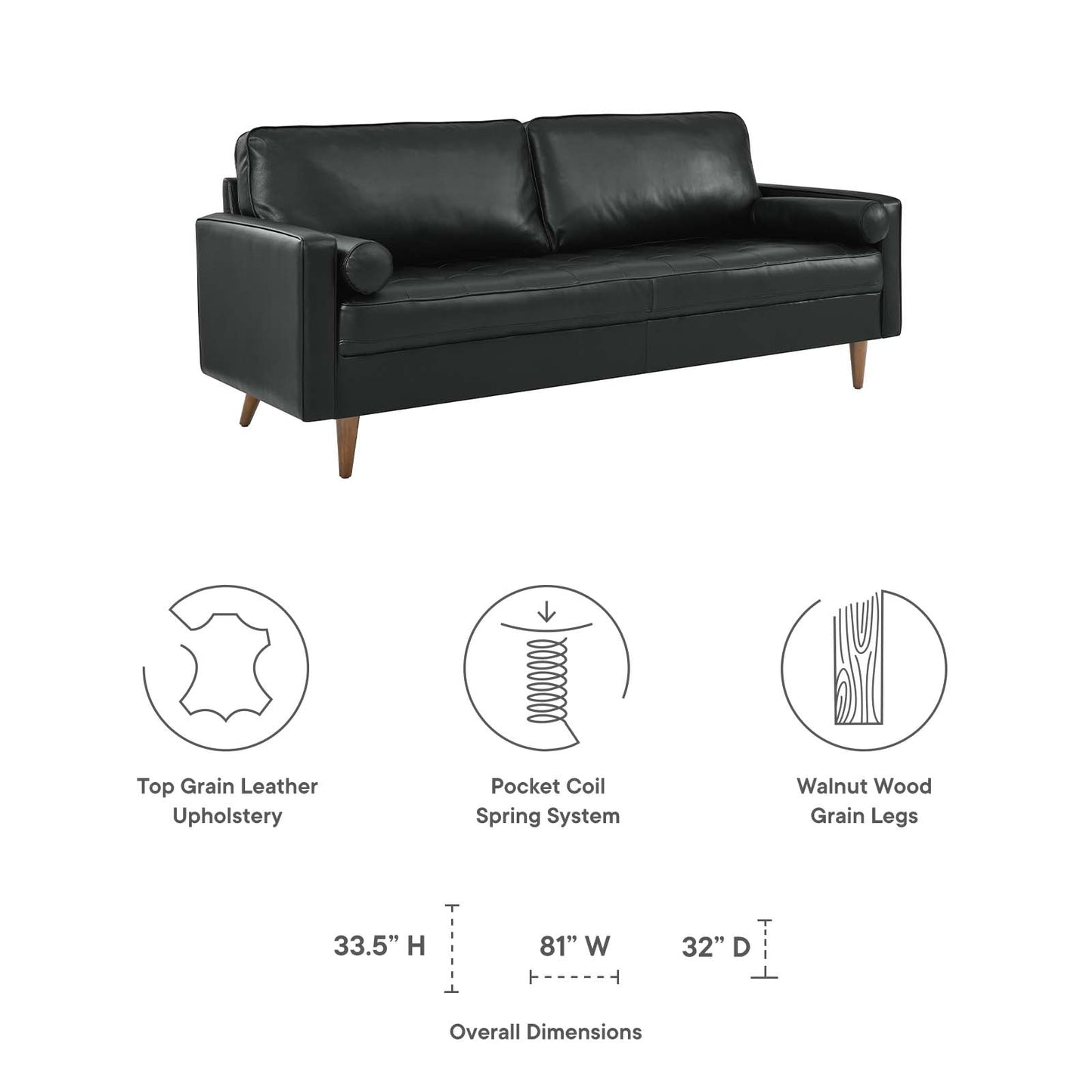 Valour Leather Sofa - Upholstered Faux Leather Sofa - 81" Sofa