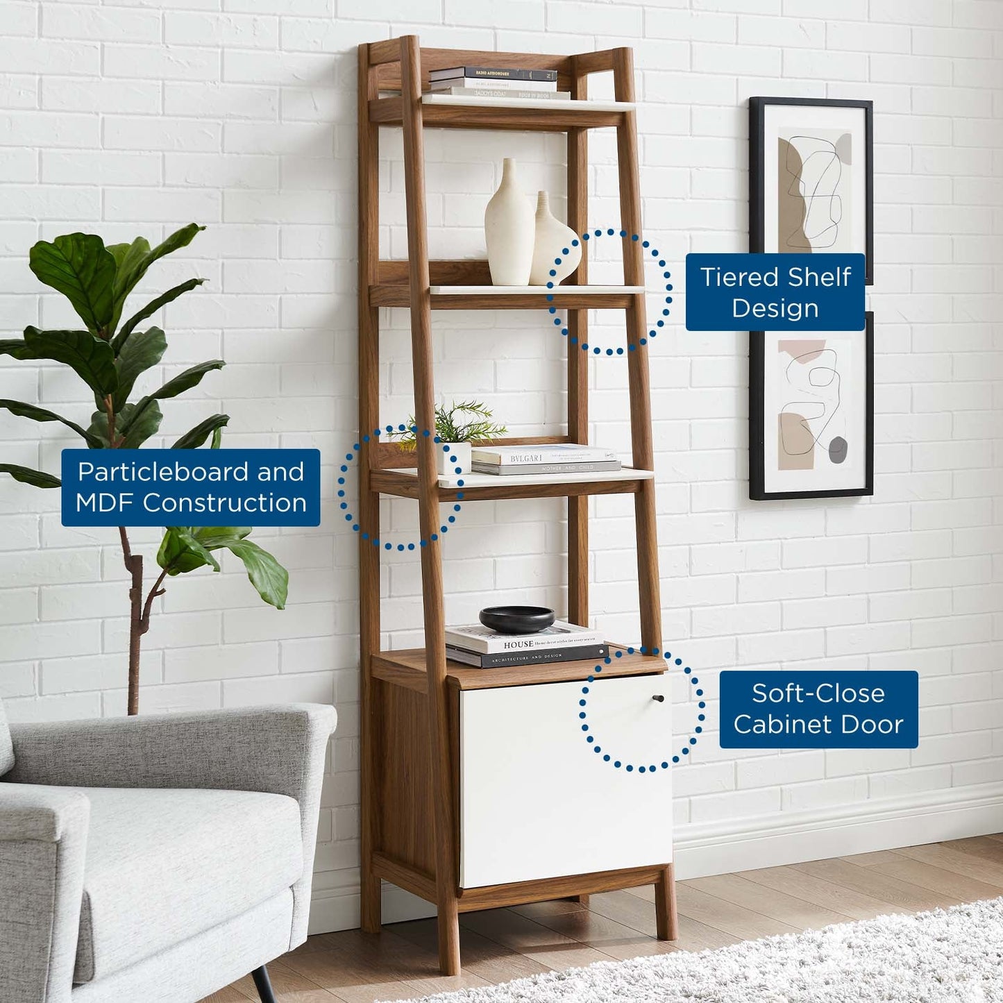 Bixby 21" Bookshelf Walnut White EEI-4655-WAL-WHI
