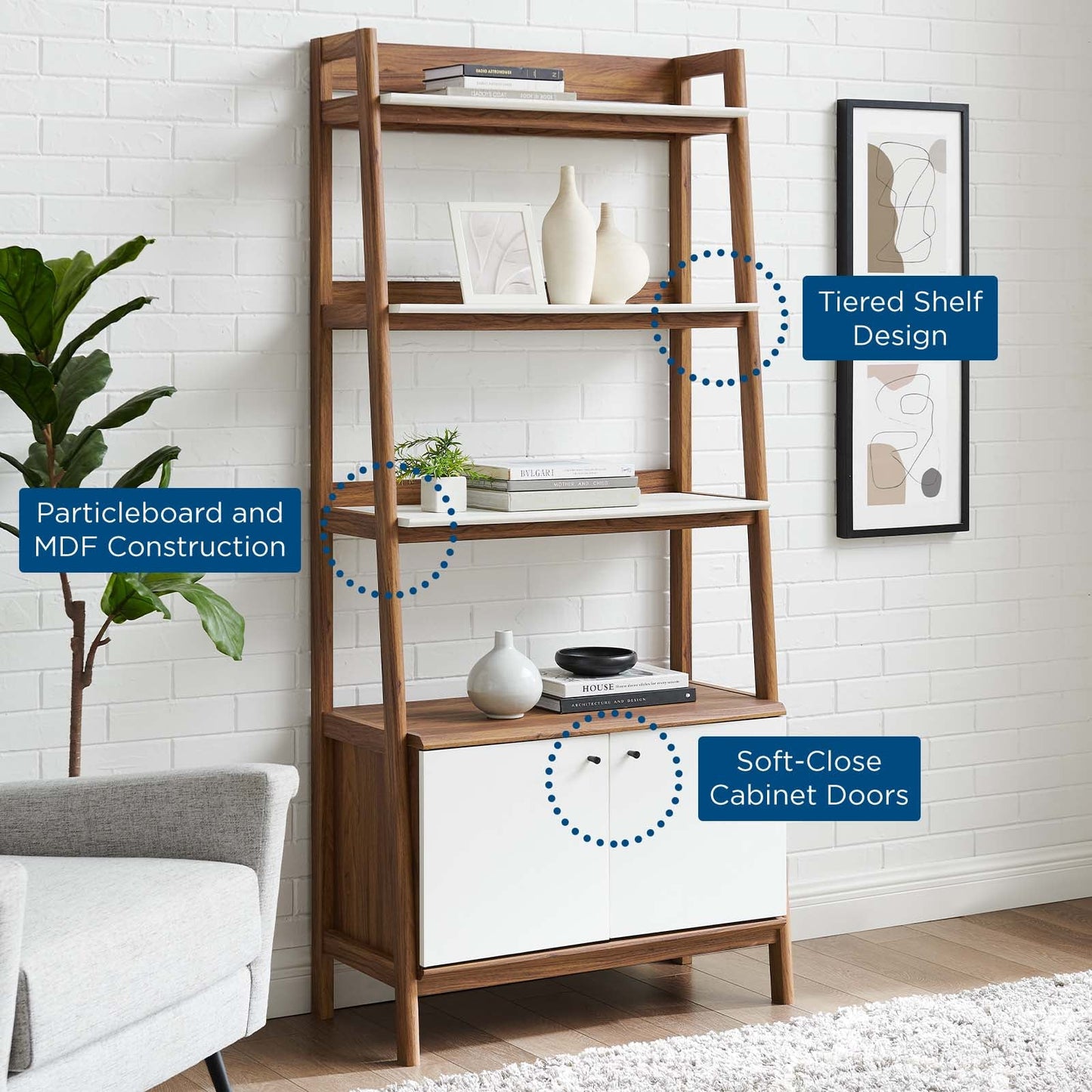 Bixby 33" Bookshelf Walnut White EEI-4656-WAL-WHI