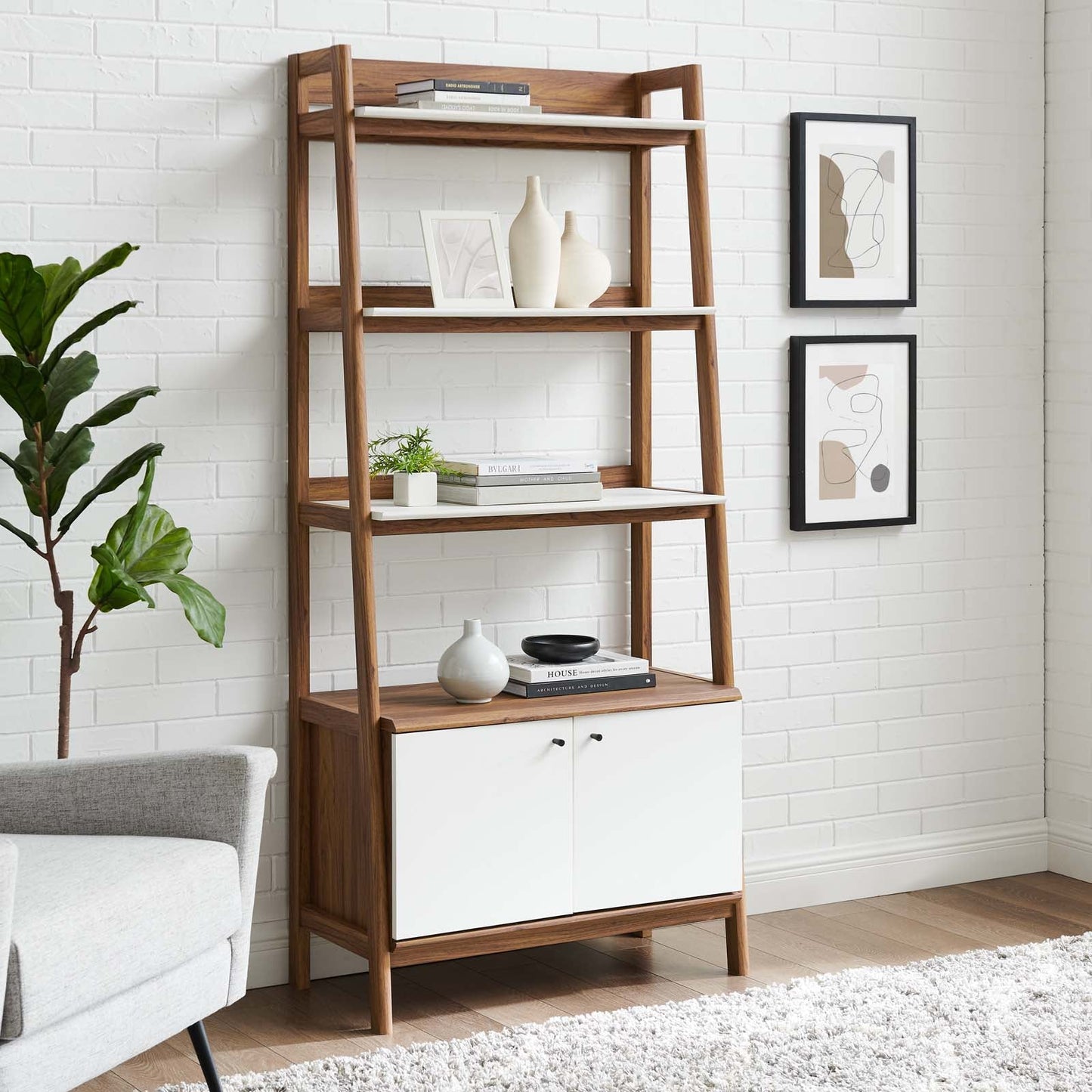 Bixby 33" Bookshelf Walnut White EEI-4656-WAL-WHI