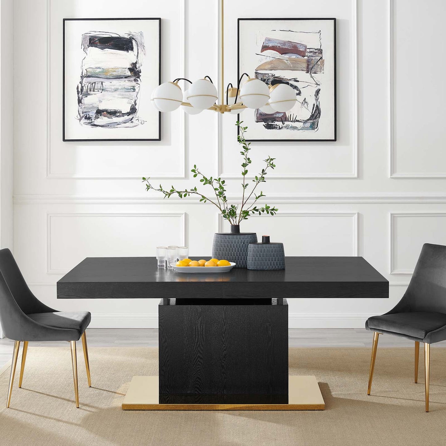 Vector Expandable Dining Table - Black Gold & Walnut Gold - EEI-4660