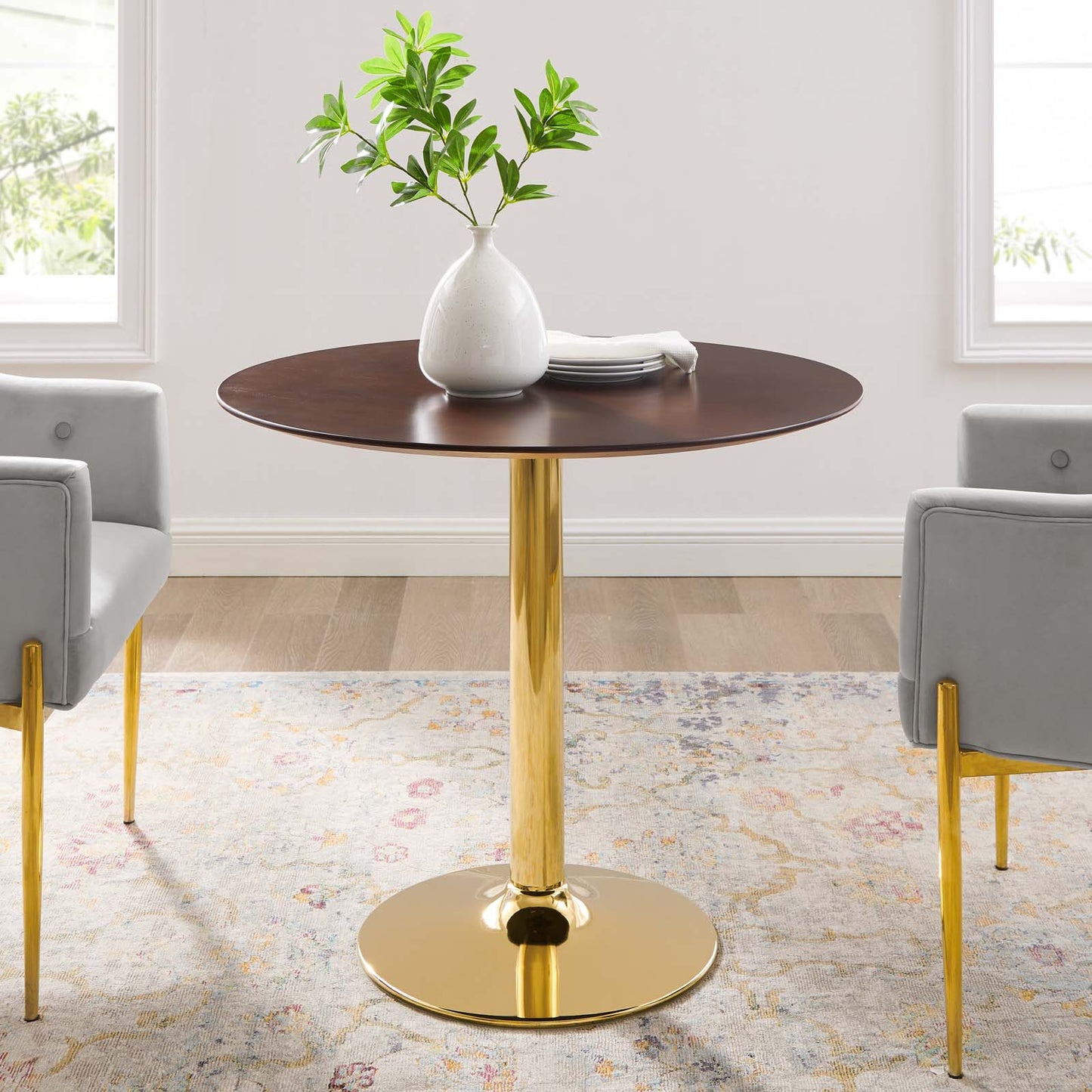 Verne 35" Artificial Marble Dining Table with Gold Base