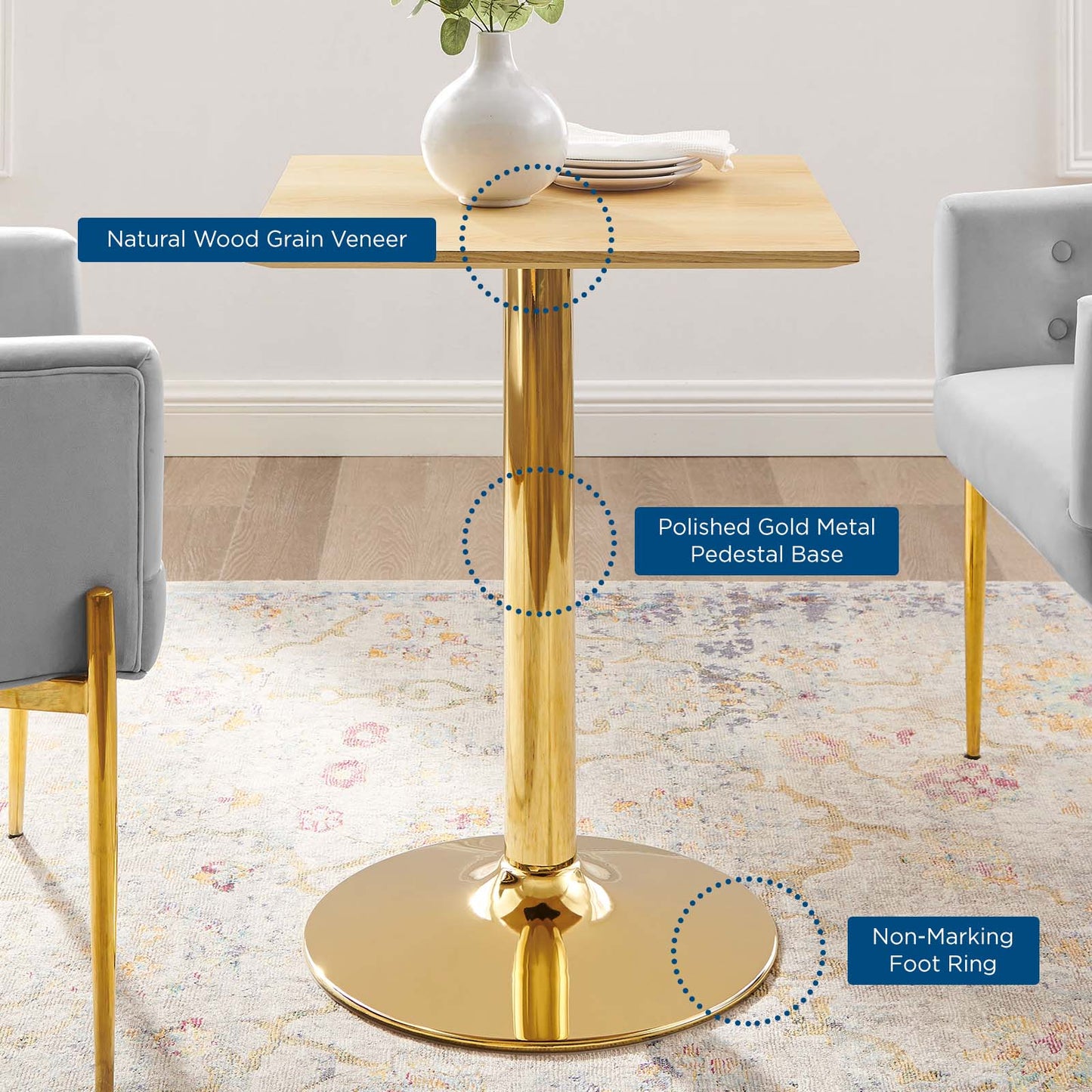 Verne 24" Square Dining Table Gold