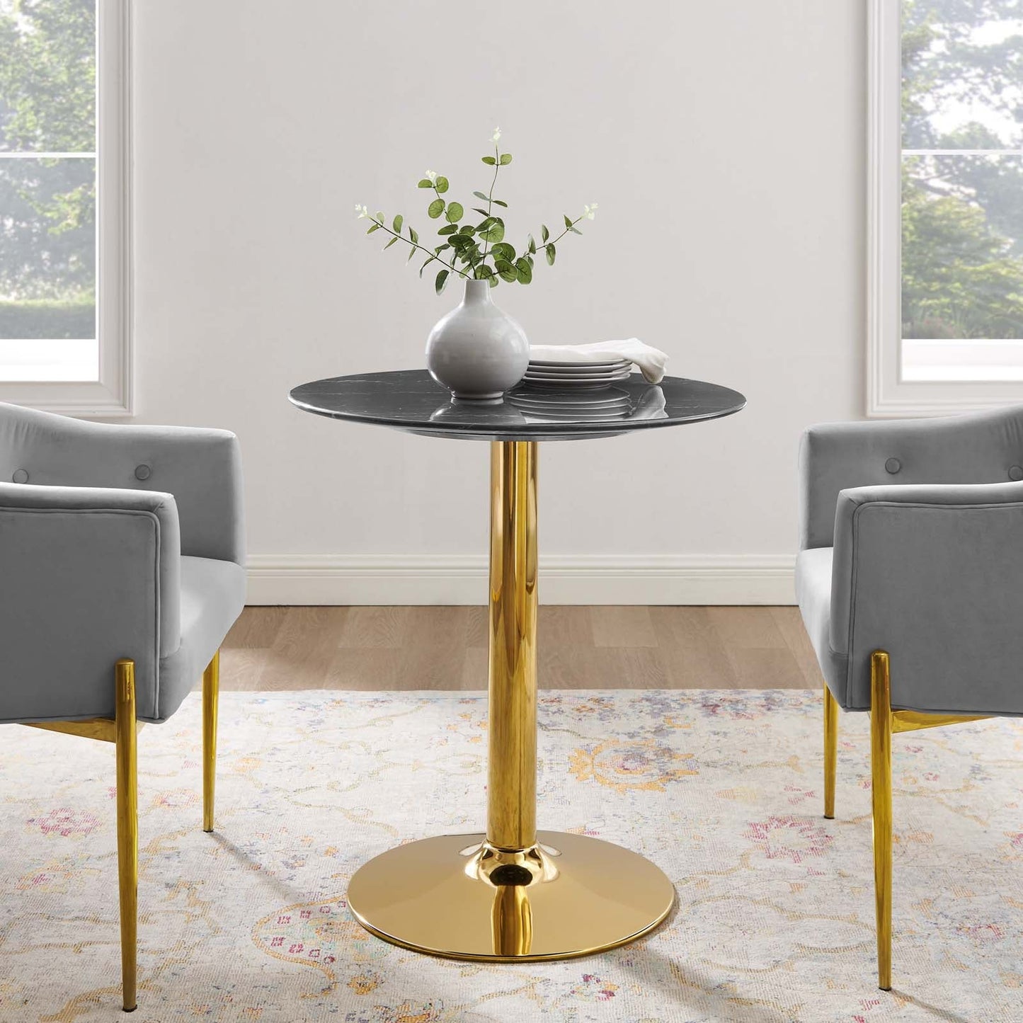 Verne 28" Artificial Marble Dining Table Gold