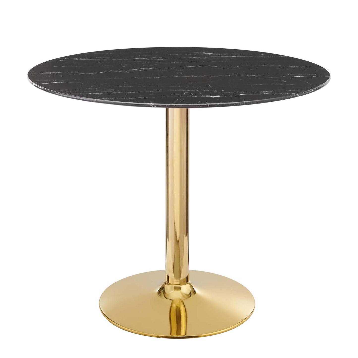 Verne 35" Artificial Marble Dining Table with Gold Base