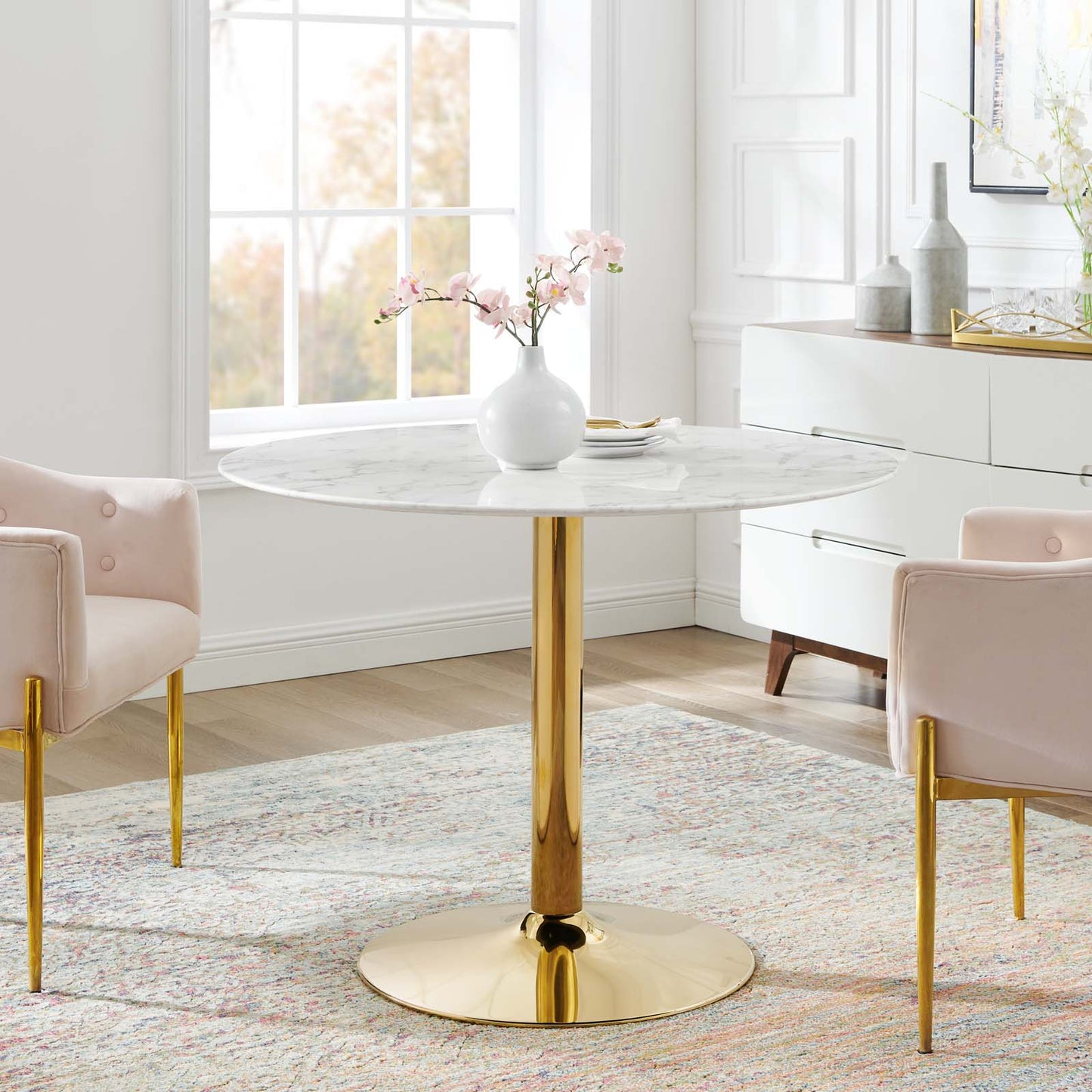 Verne 40" Artificial Marble Dining Table Gold