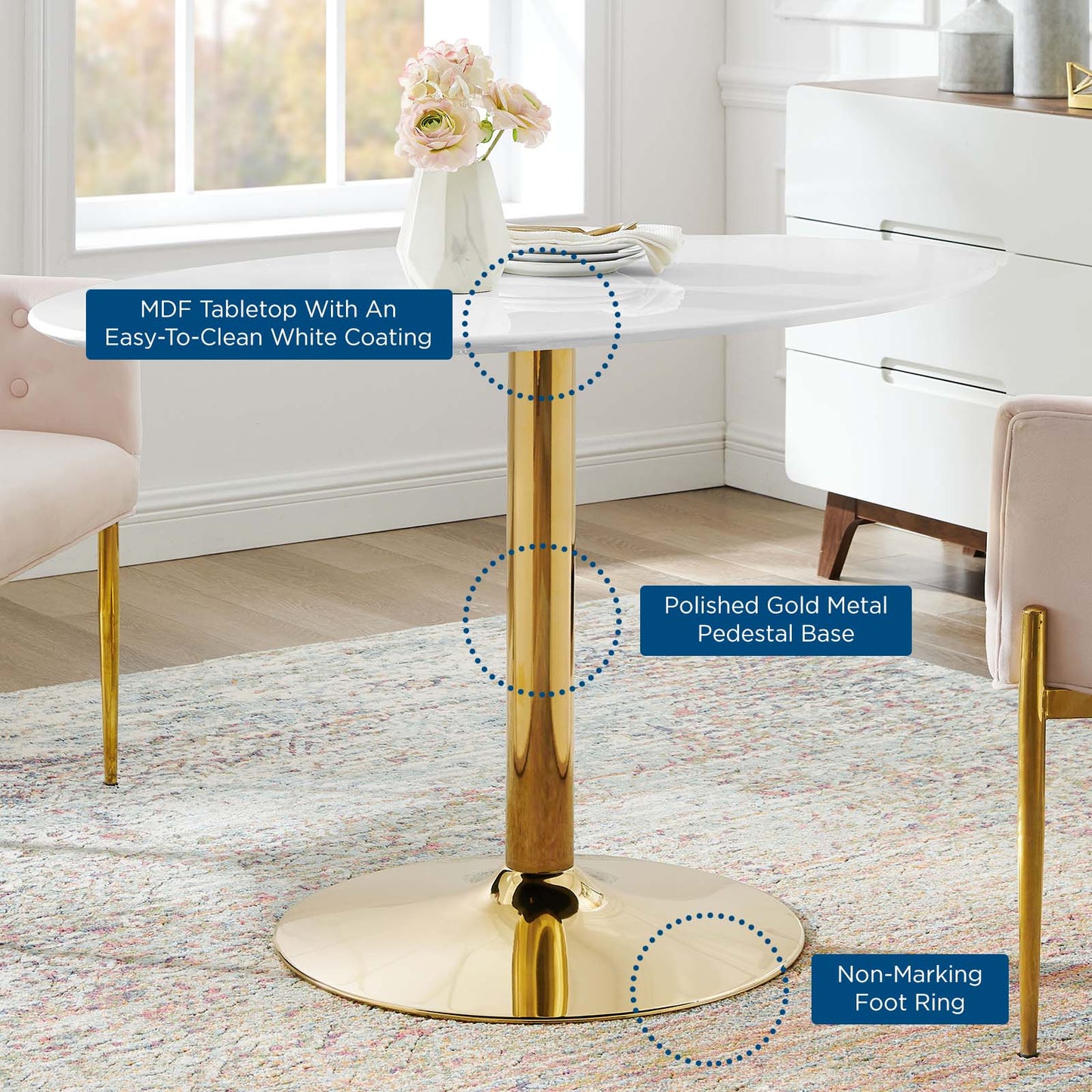 Verne 48" Oval Dining Table Gold with Artificial Marble and Wood Options