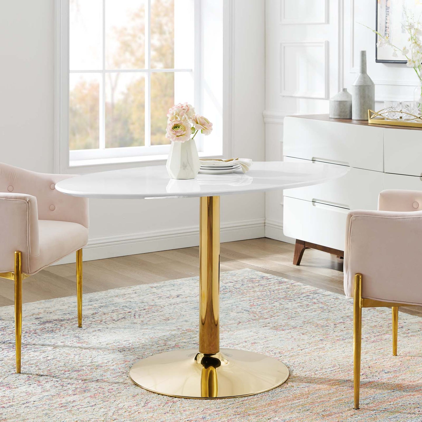 Verne 48" Oval Dining Table Gold with Artificial Marble and Wood Options