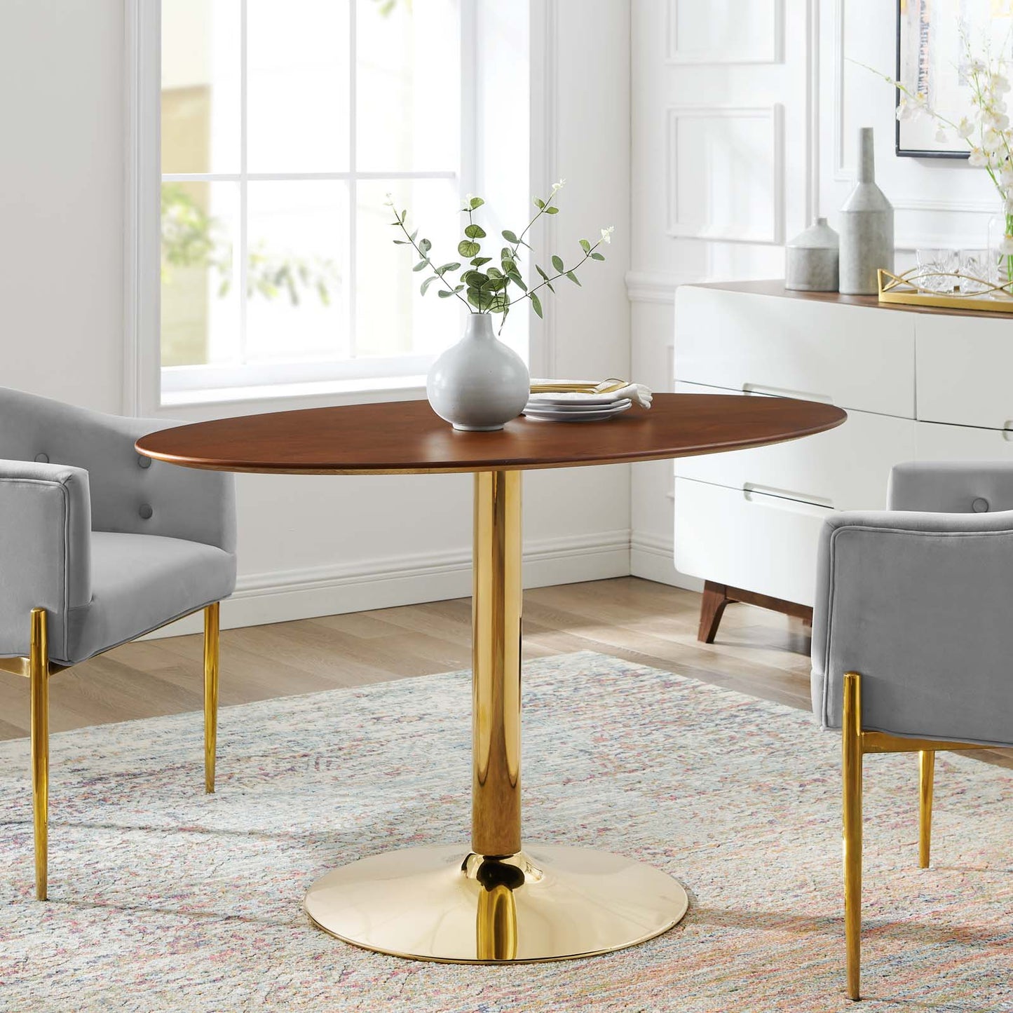 Verne 48" Oval Dining Table Gold with Artificial Marble and Wood Options