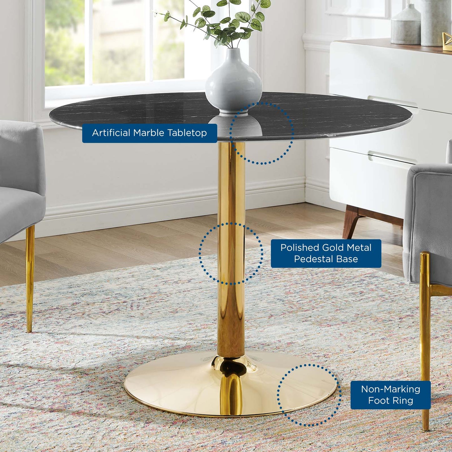 Verne 40" Artificial Marble Dining Table Gold