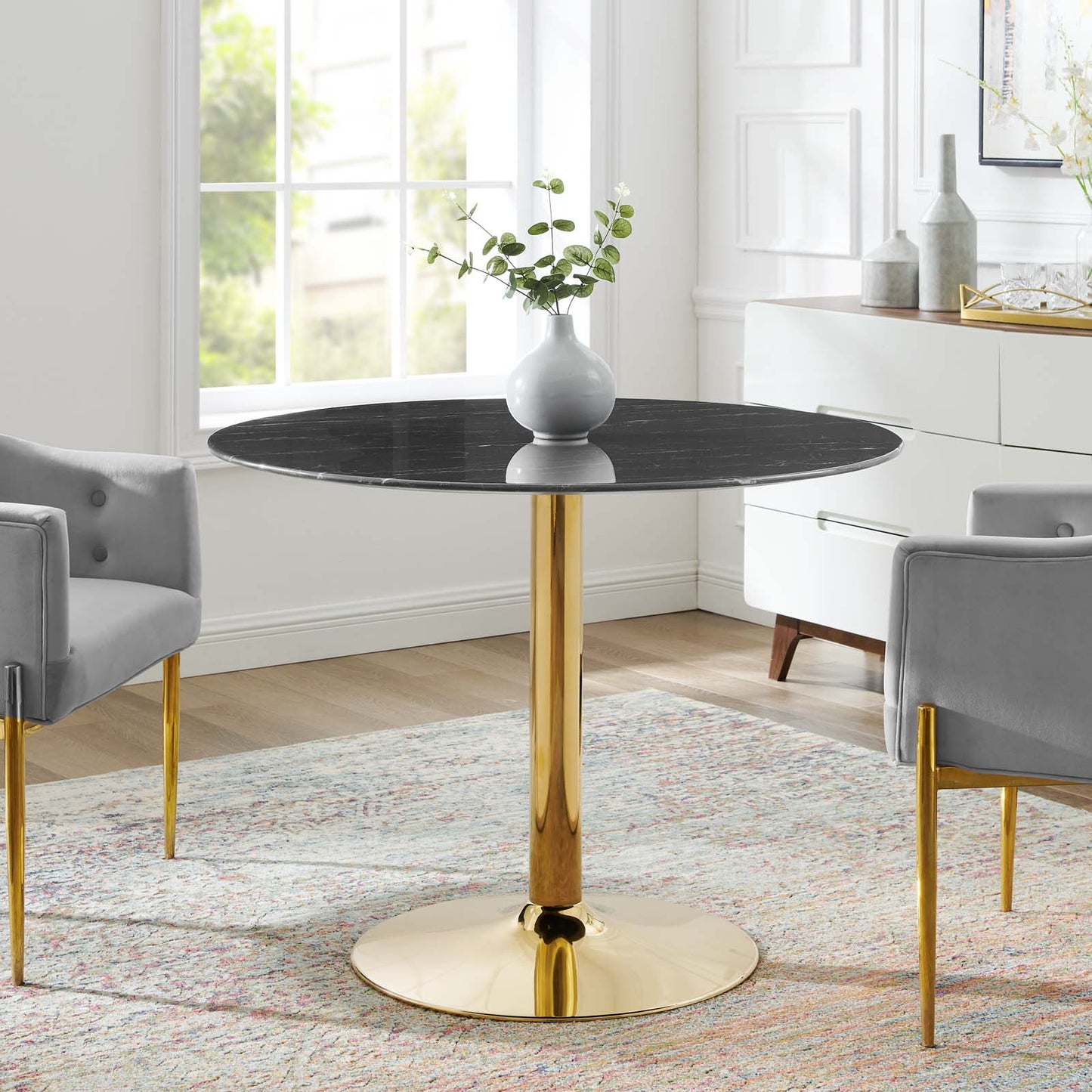Verne 40" Artificial Marble Dining Table Gold