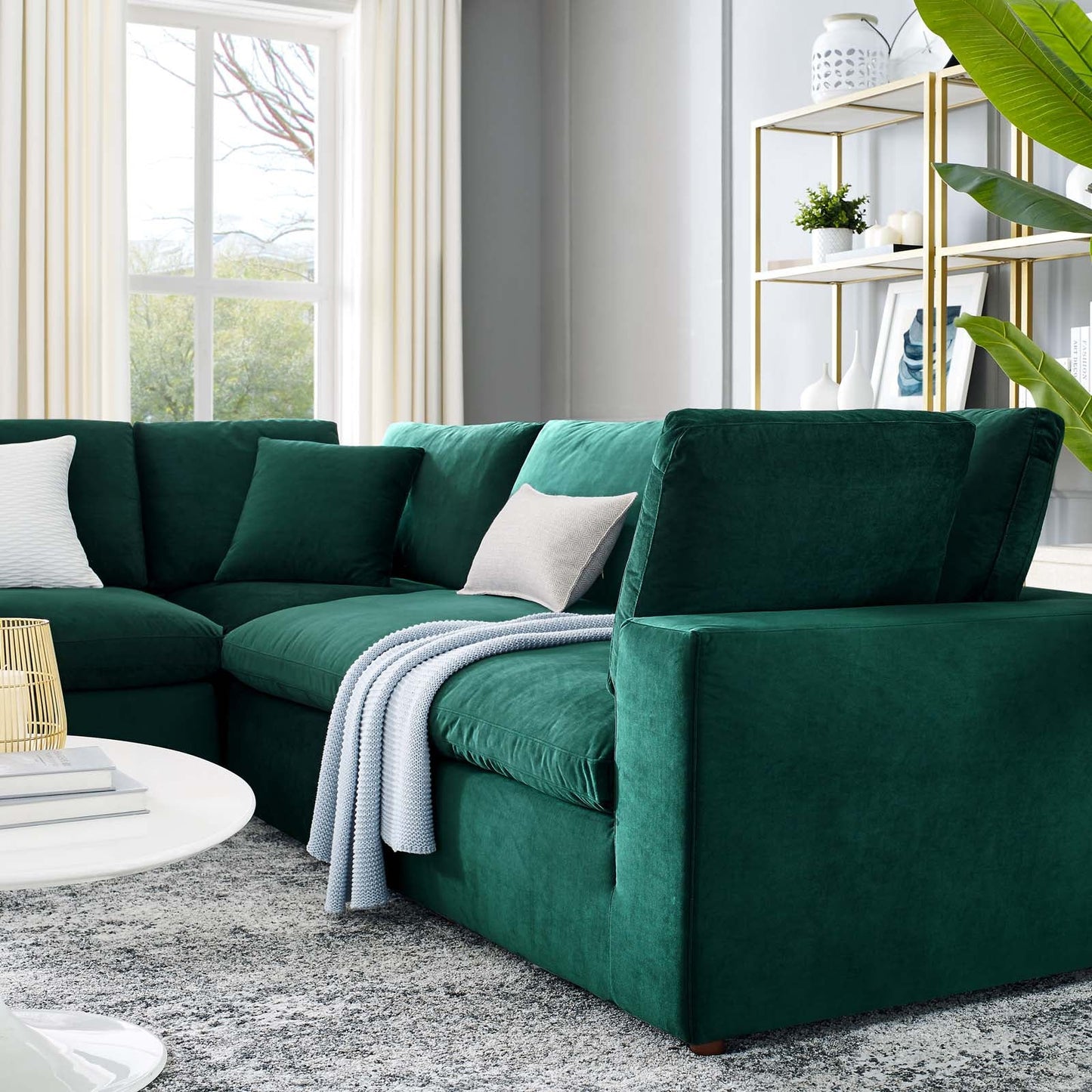 Commix Down Filled Overstuffed Performance Velvet 5-Piece Sectional Sofa Green EEI-4823-GRN