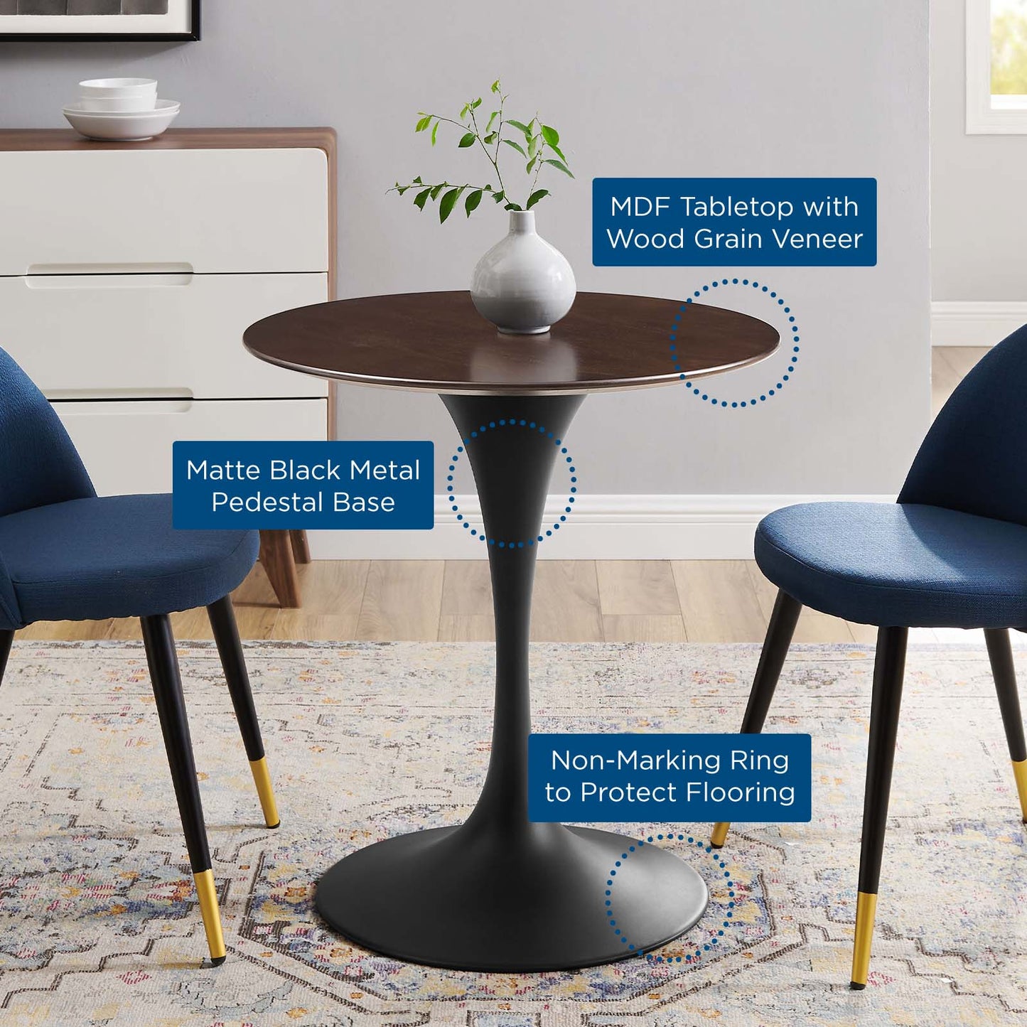 Lippa 28" Artificial Marble & Wood Dining Table Collection