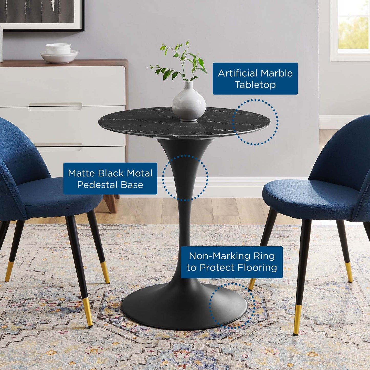 Lippa 28" Artificial Marble & Wood Dining Table Collection