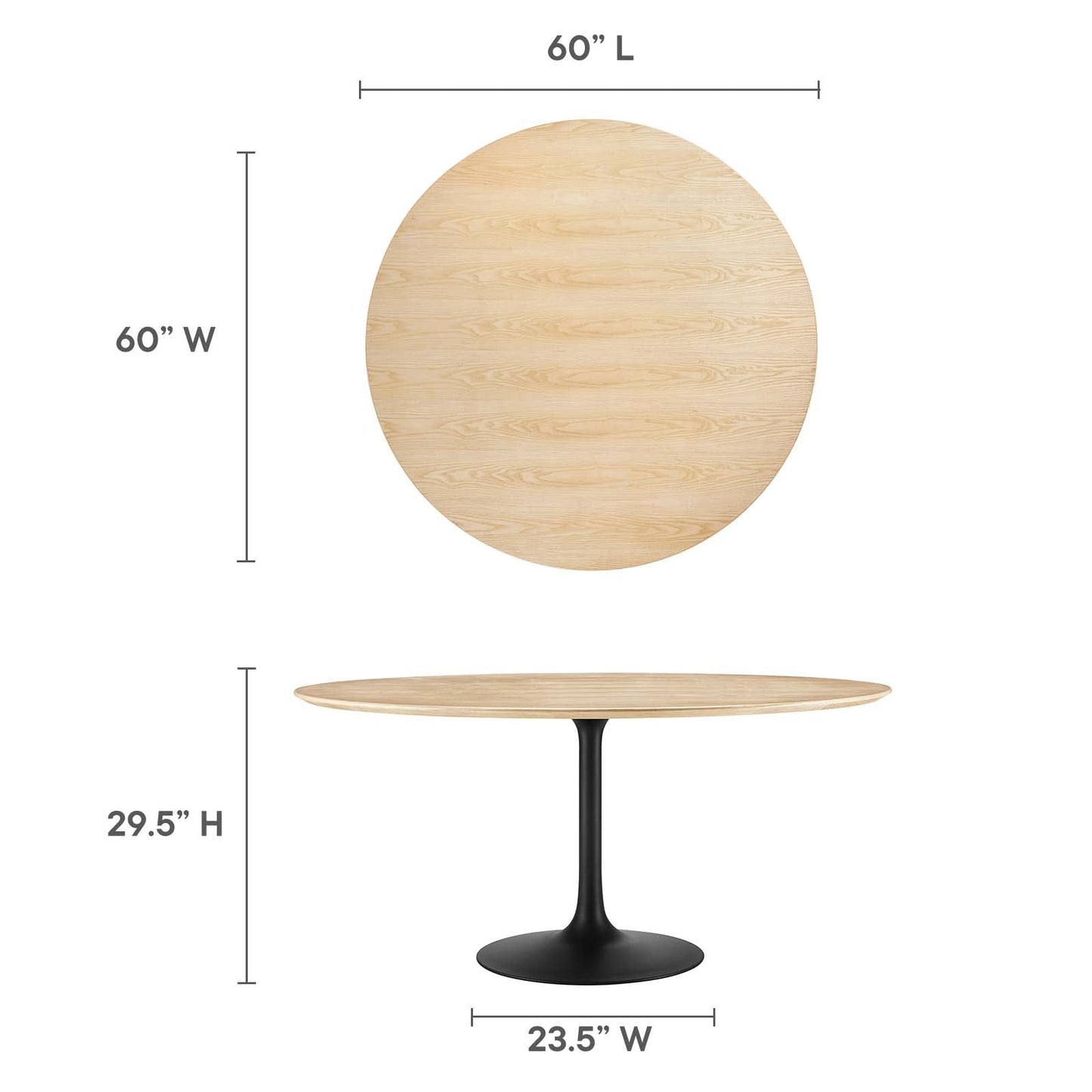 Lippa 60" Round Artificial Marble & Wood Grain Dining Table