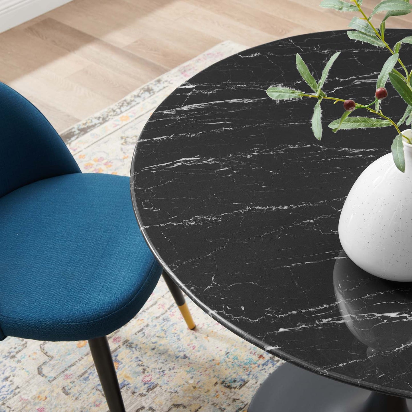 Lippa 40" Round Wood and Artificial Marble Dining Table