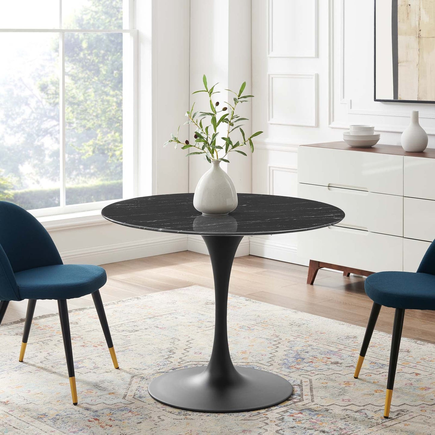 Lippa 40" Round Wood and Artificial Marble Dining Table