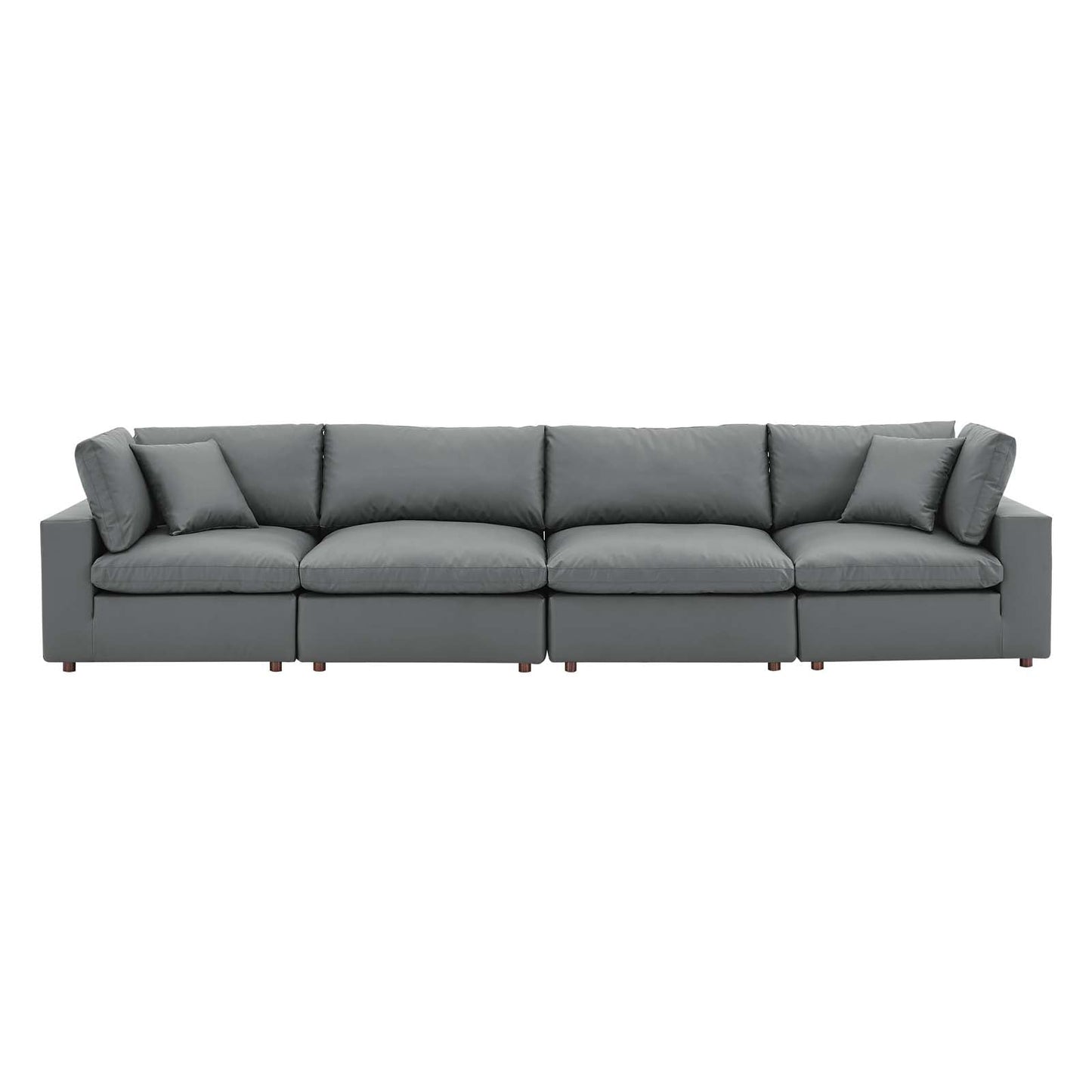 Commix Down Filled Overstuffed Vegan Leather 4-Seater Sofa Gray EEI-4916-GRY