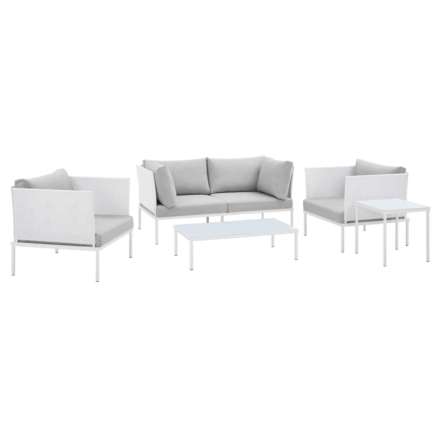Harmony 5-Piece  Sunbrella® Outdoor Patio Aluminum Furniture Set White Gray EEI-4924-WHI-GRY-SET