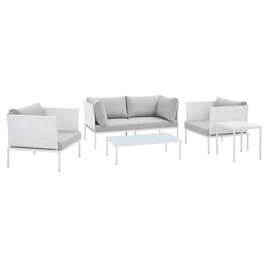 Harmony 5-Piece  Sunbrella® Outdoor Patio Aluminum Furniture Set White Gray EEI-4924-WHI-GRY-SET