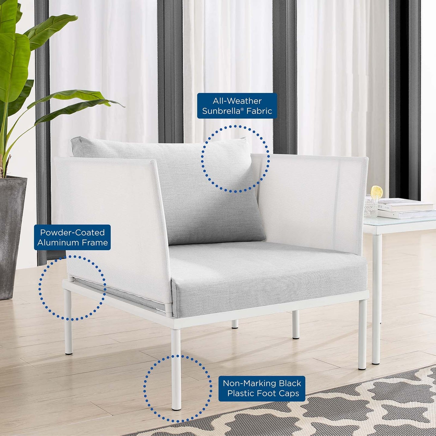 Harmony Sunbrella® Outdoor Patio Aluminum Armchair White Gray EEI-4955-WHI-GRY