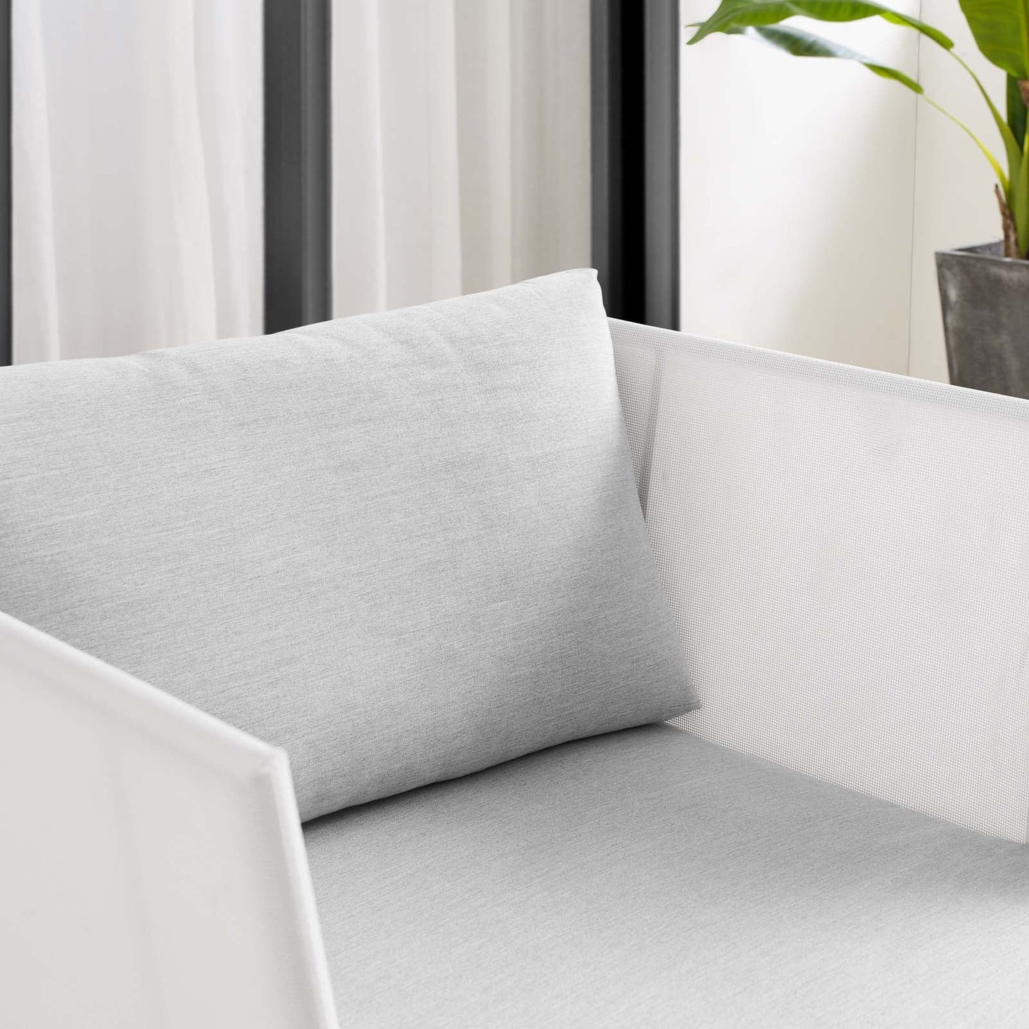 Harmony Sunbrella® Outdoor Patio Aluminum Armchair White Gray EEI-4955-WHI-GRY