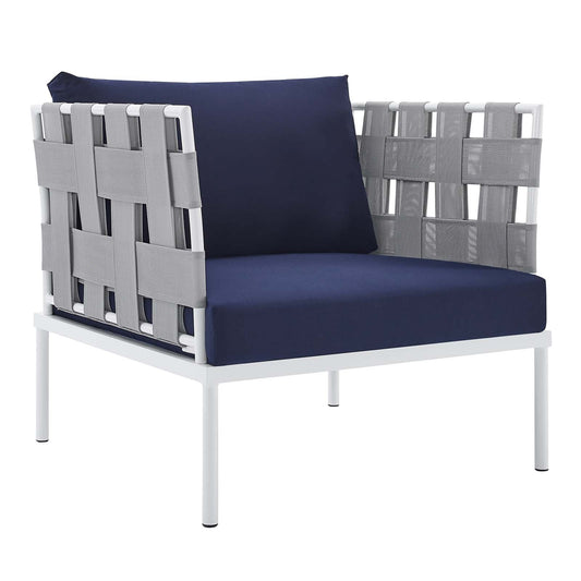 Harmony Sunbrella® Outdoor Patio Aluminum Armchair Gray Navy EEI-4956-GRY-NAV