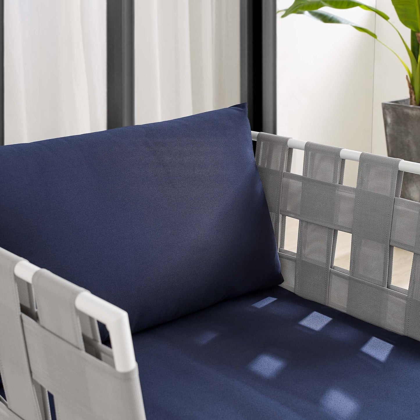 Harmony Sunbrella® Outdoor Patio Aluminum Armchair Gray Navy EEI-4956-GRY-NAV