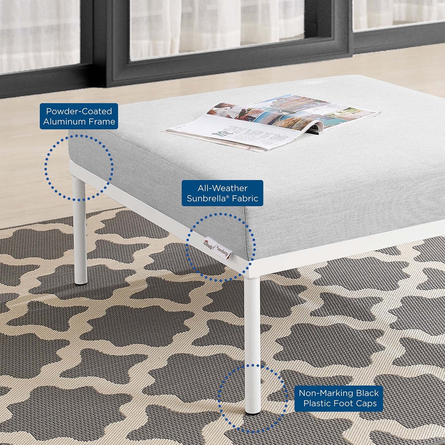 Harmony Sunbrella® Outdoor Patio Aluminum Ottoman Gray EEI-4969-GRY